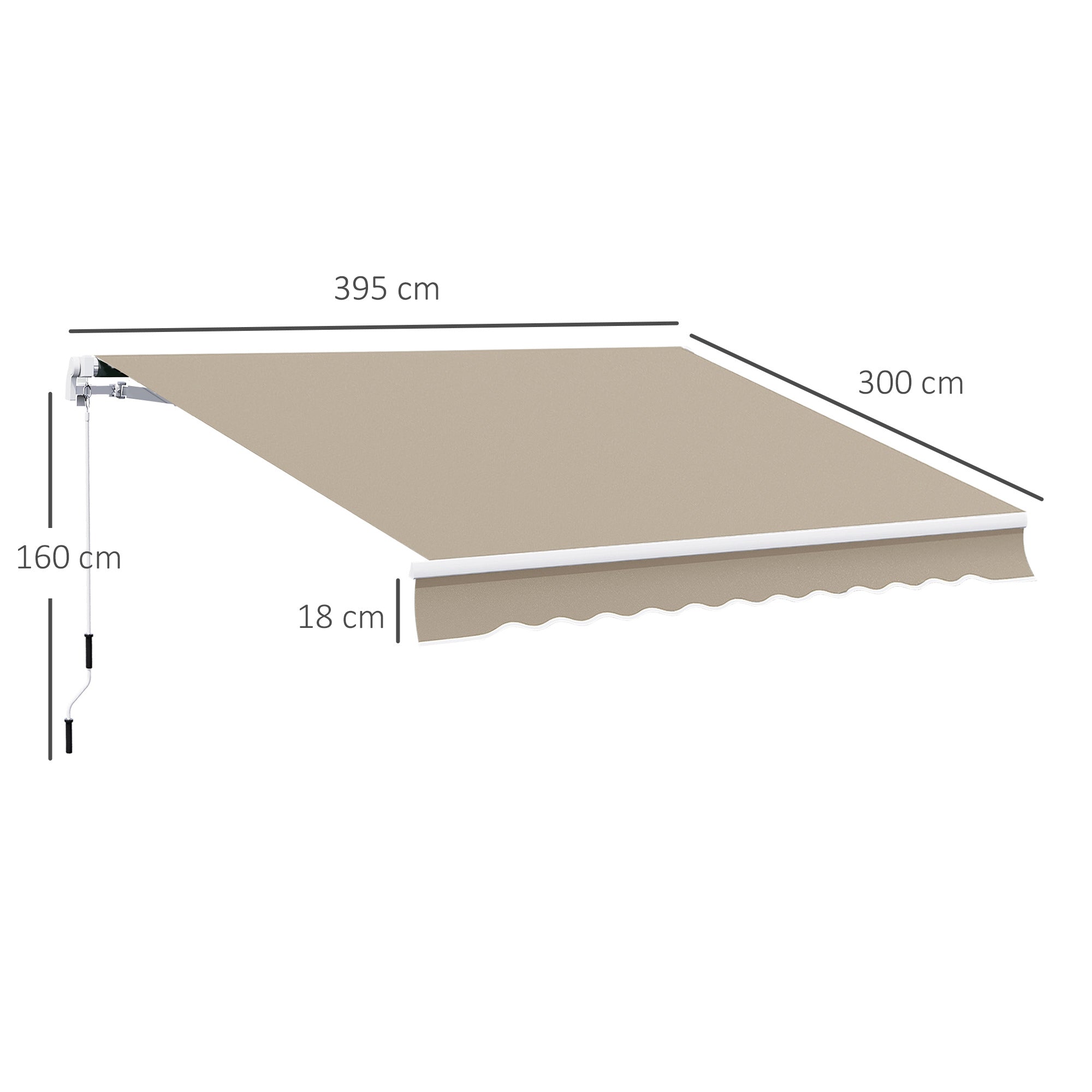 Outsunny Gelenkarmmarkise Verstellbare Klemmmarkise Terrassenmarkise 3,95 x 3m Sonnenschutz mit Kurbel, Balkonmarkise, Beige