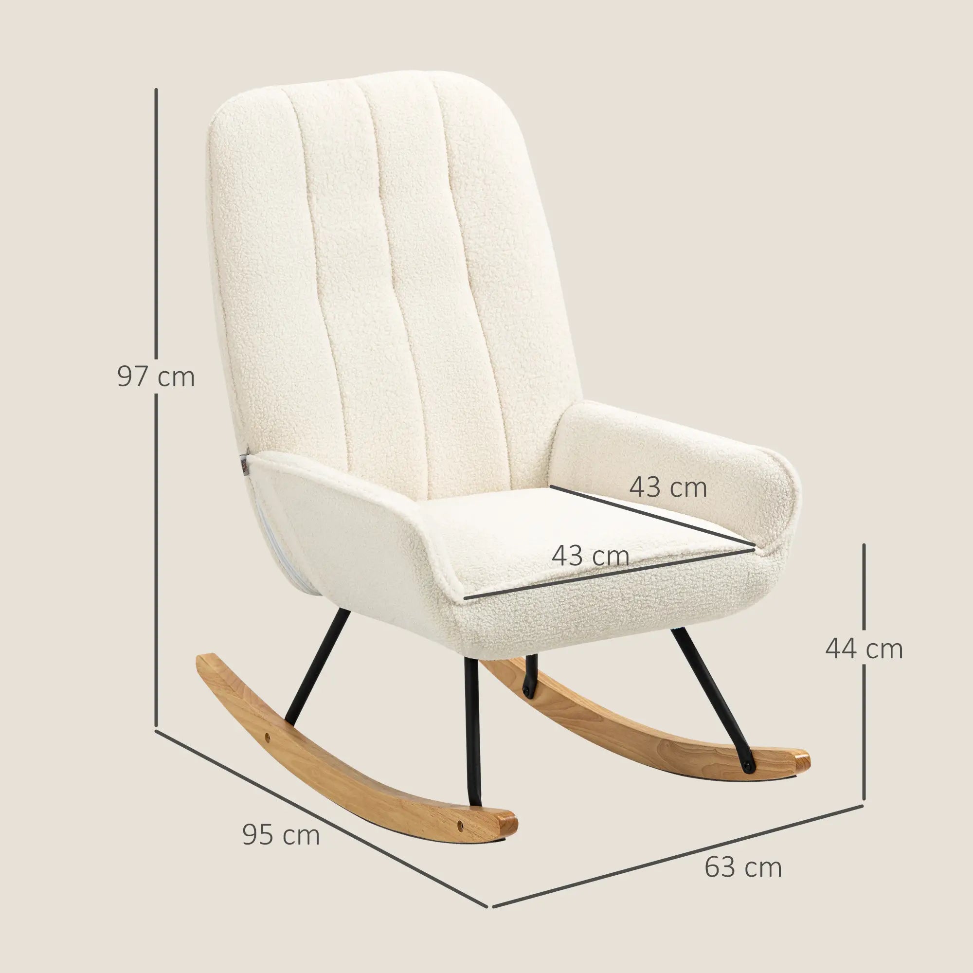 HOMCOM Schaukelstuhl mit Sherpa-Vlies 63 cm x 95cm x 97 cm Natur+ Creme