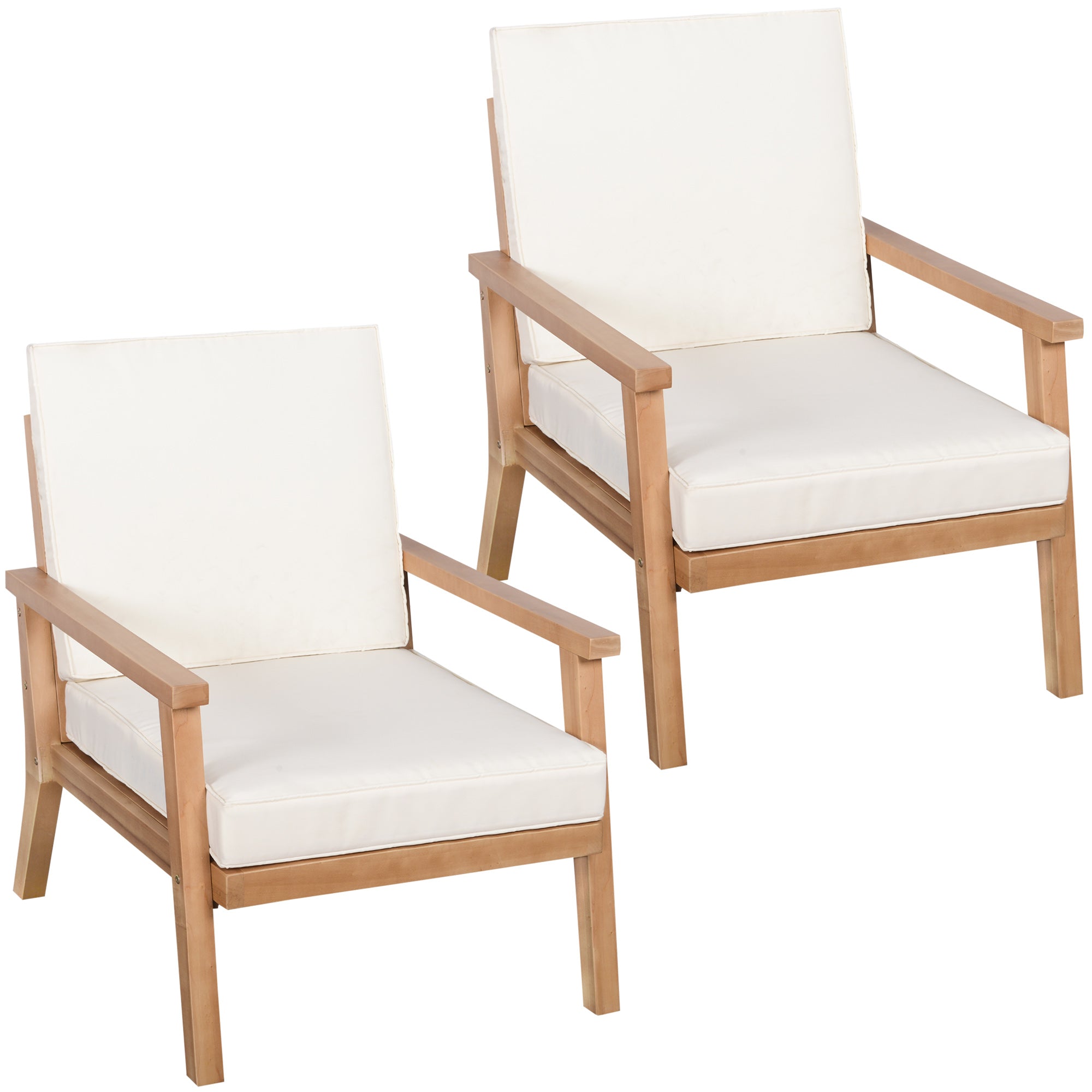 Outsunny 2er-Set Gartenstühle mit Kissen Gartensessel Set Gartenstuhl aus Pappelholz Gartenmöbel Holzstuhl Balkonstuhl Terrassenstuhl Braun+Beige 66 x 77,5 x 74,5 cm
