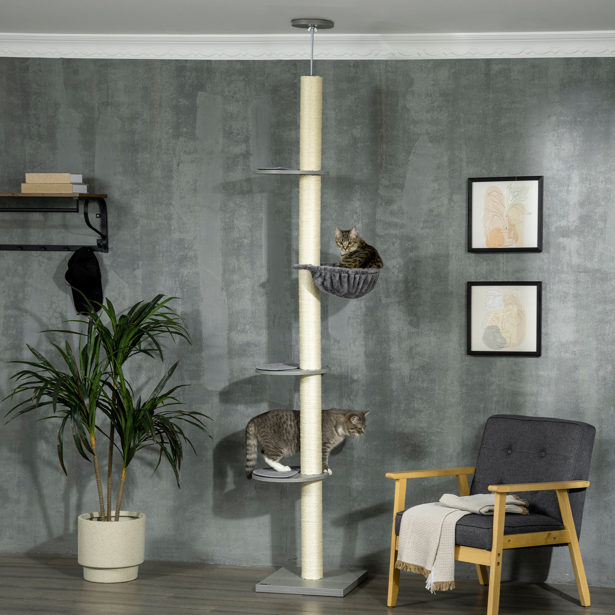 PawHut Kratzbaum Deckenhoch mit Spannstange & Sisalseil