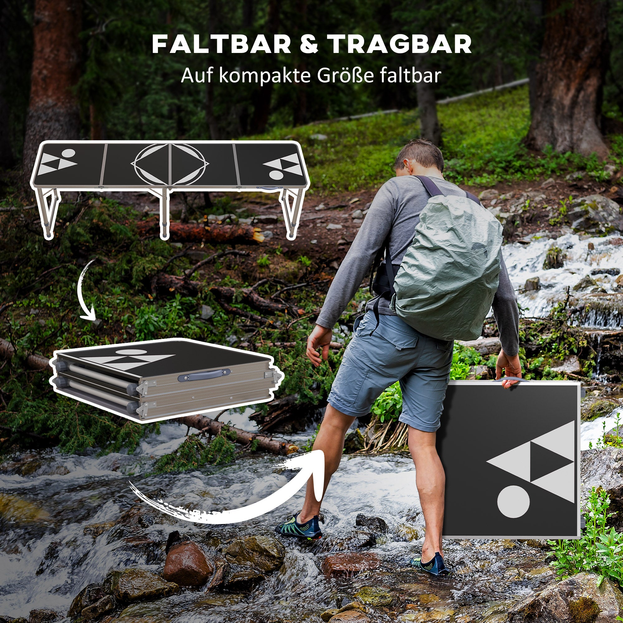 Outsunny Campingtisch, klappbar, leicht, höhenverstellbar, Aluminiumrahmen, 240 x 60 x 54/62/70 cm, Schwarz