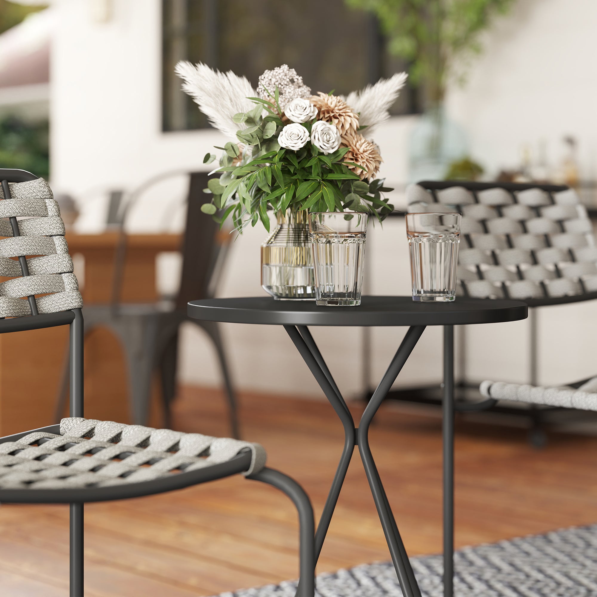 Outsunny Polyrattan Gartenmöbel Set, Outdoor Lounge Balkonmöbel für 2 Personen, 3-teilig 2 Stühle, Tisch Grau