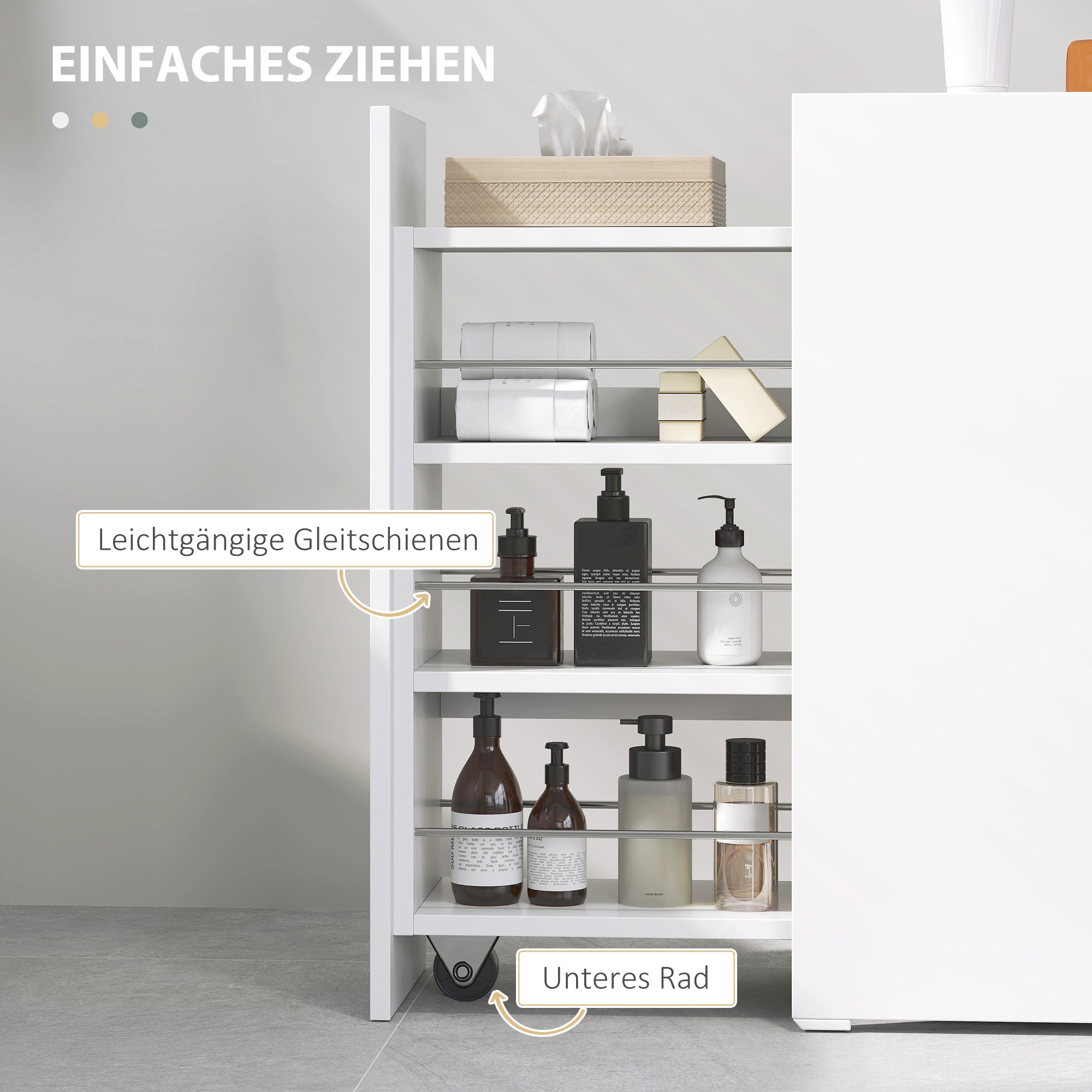 HOMCOM Schmaler Badezimmerschrank, Bodenschrank mit tiefer Schublade, Freistehender Badschrank, Spanplatte, Weiß