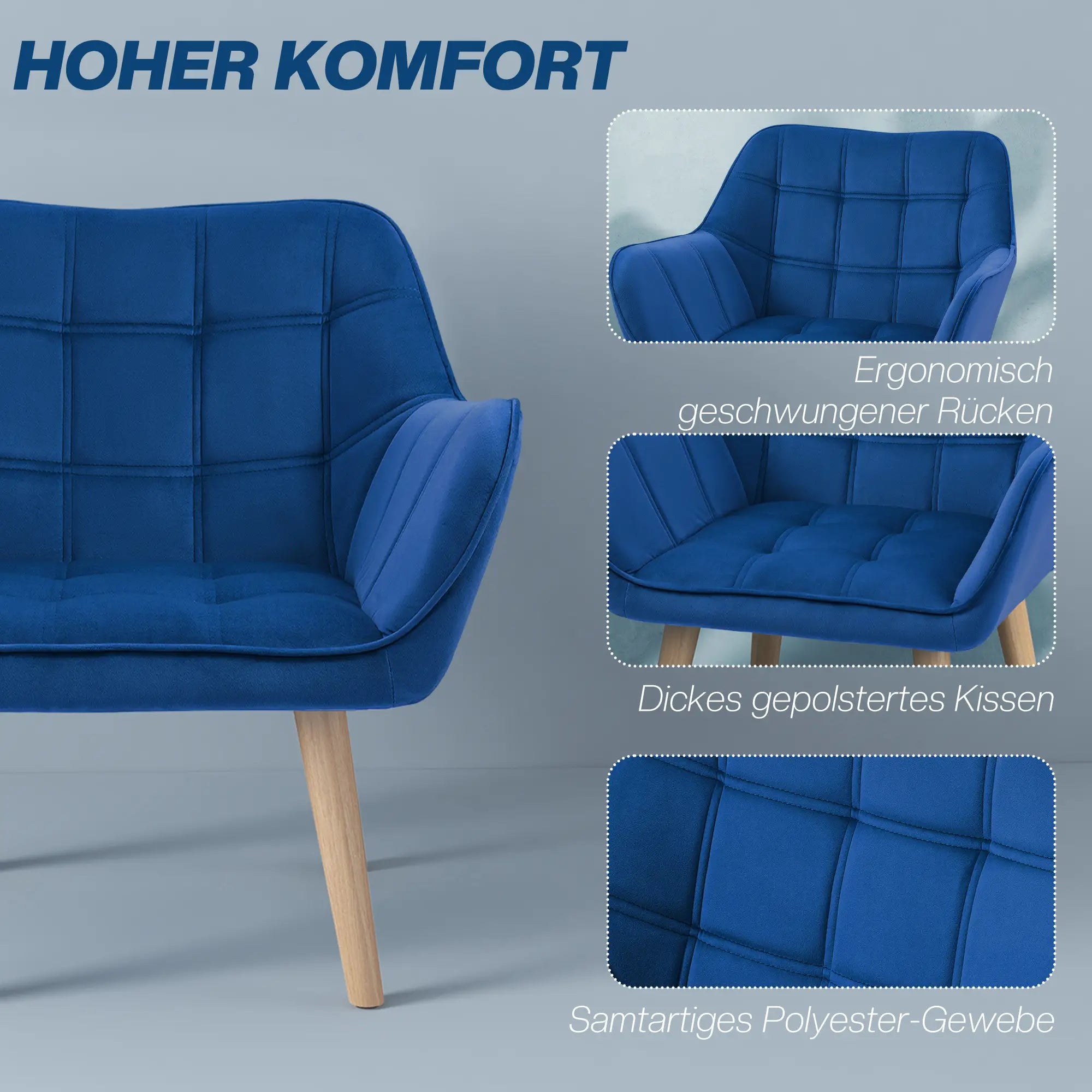 HOMCOM Polsterstuhl Skandi-Design kräftige Farben Blau