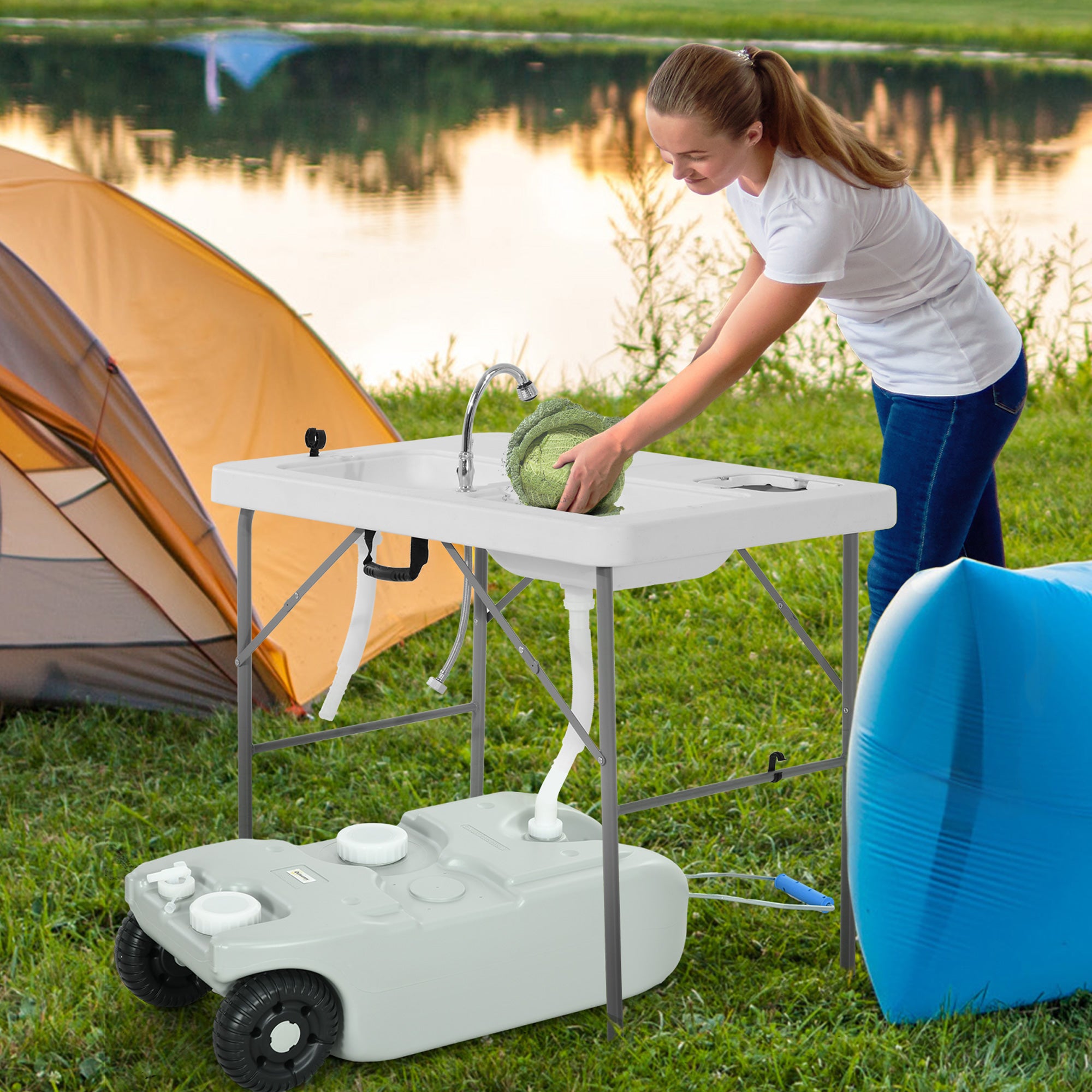 Outsunny Abwassertank Camping mit Rollen & schneller Entleerung