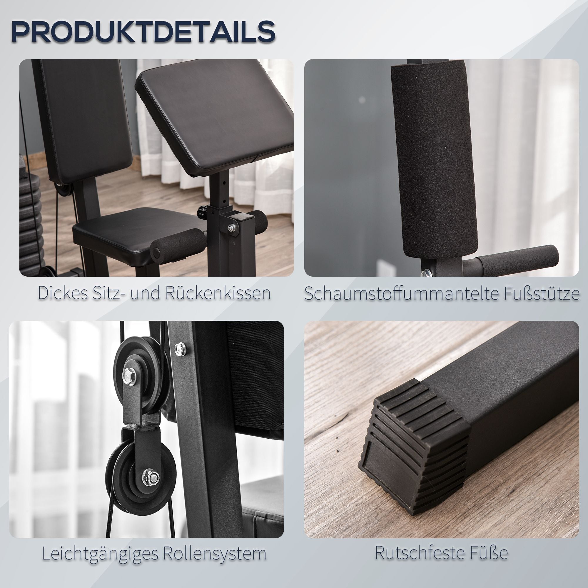 HOMCOM Kraftstation für Zuhause Fitnessstation mit Latzuggerät, Kabelzug, kurzer Bizepsstange, Brustpresse, Beintrainer, Butterfly-Maschine 45kg Gewichten Multifunktion Fitnessstation Schwarz