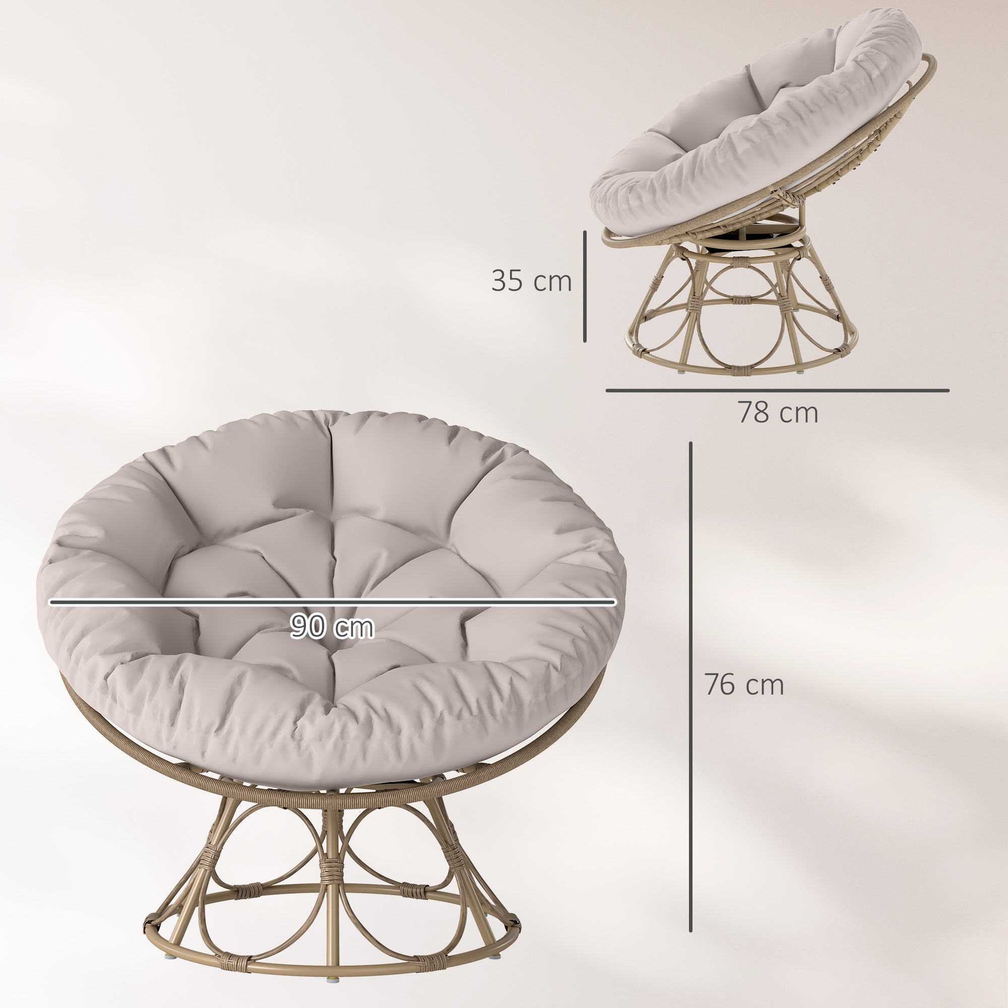 Outsunny Papasansessel Rattan 360° drehbar Korbsessel mit Sitzkissen runder Outdoor