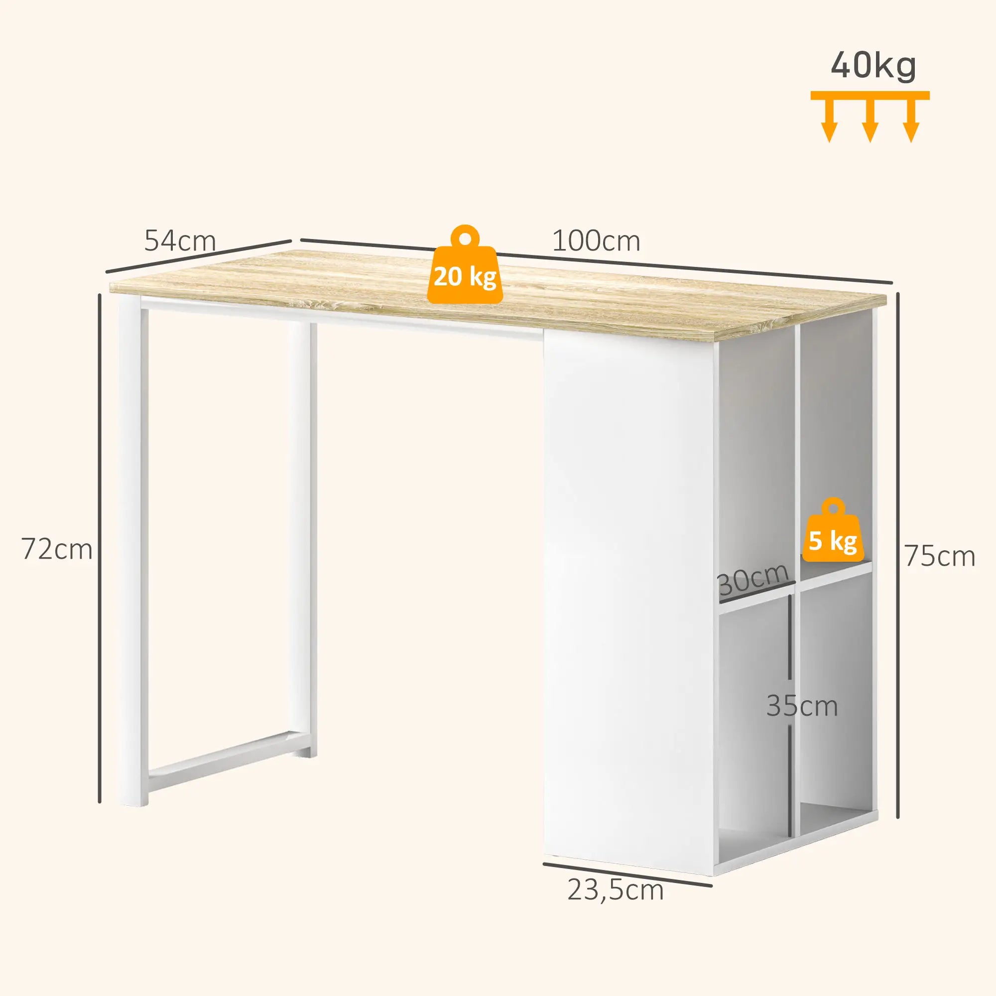 HOMCOM Kompakter Computertisch, Moderner Schreibtisch mit Stauraum-Fächern, für kleine Räume, 100 x 54 x 75 cm, Weiß