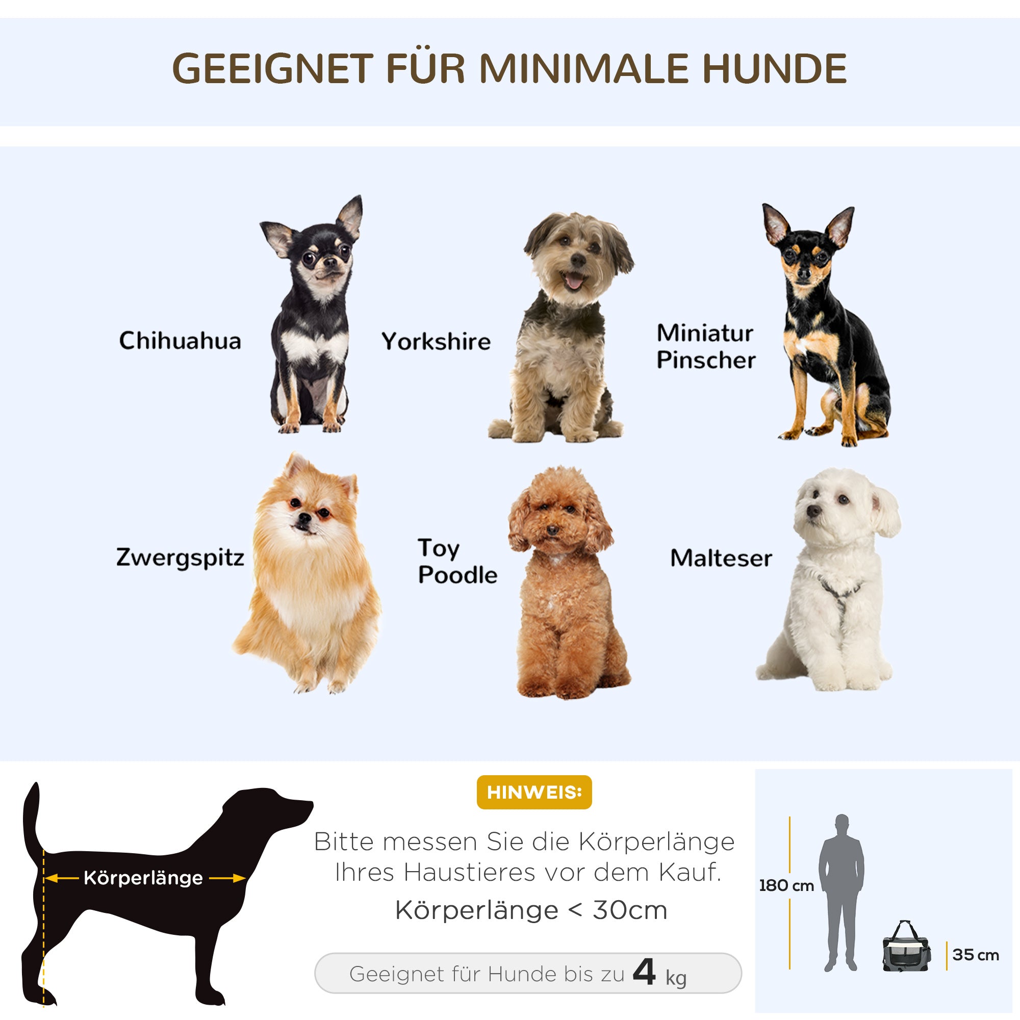 PawHut Transporttasche, Transportbox, für Katzen und kleine Hunde, faltbar, 3 Türen, grau, 50,5 x 33,5 x 35cm