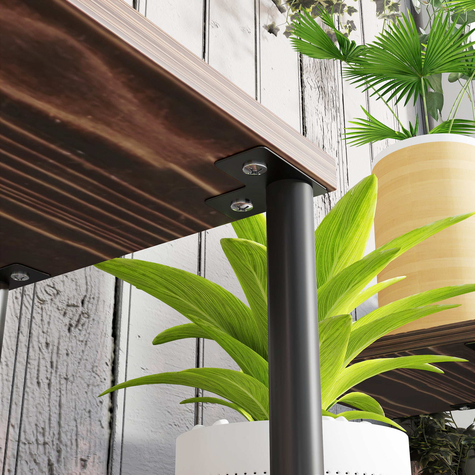 Outsunny Blumenständer mit 4 Ebenen, 4-stufiger Pflanzenständer, Blumentopfhalter für drinnen und draußen, Holz, Stahl