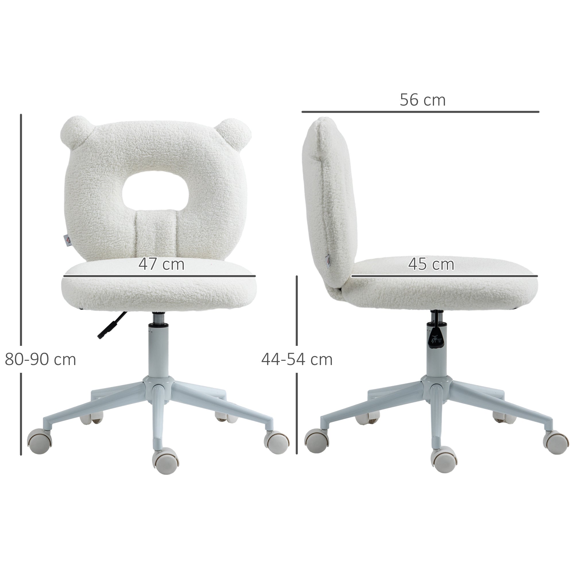 HOMCOM Bürostuhl Schreibtischstuhl, höhenverstellbar, Teddyfell, 50 cm x 56 cm x 90 cm, Weiß