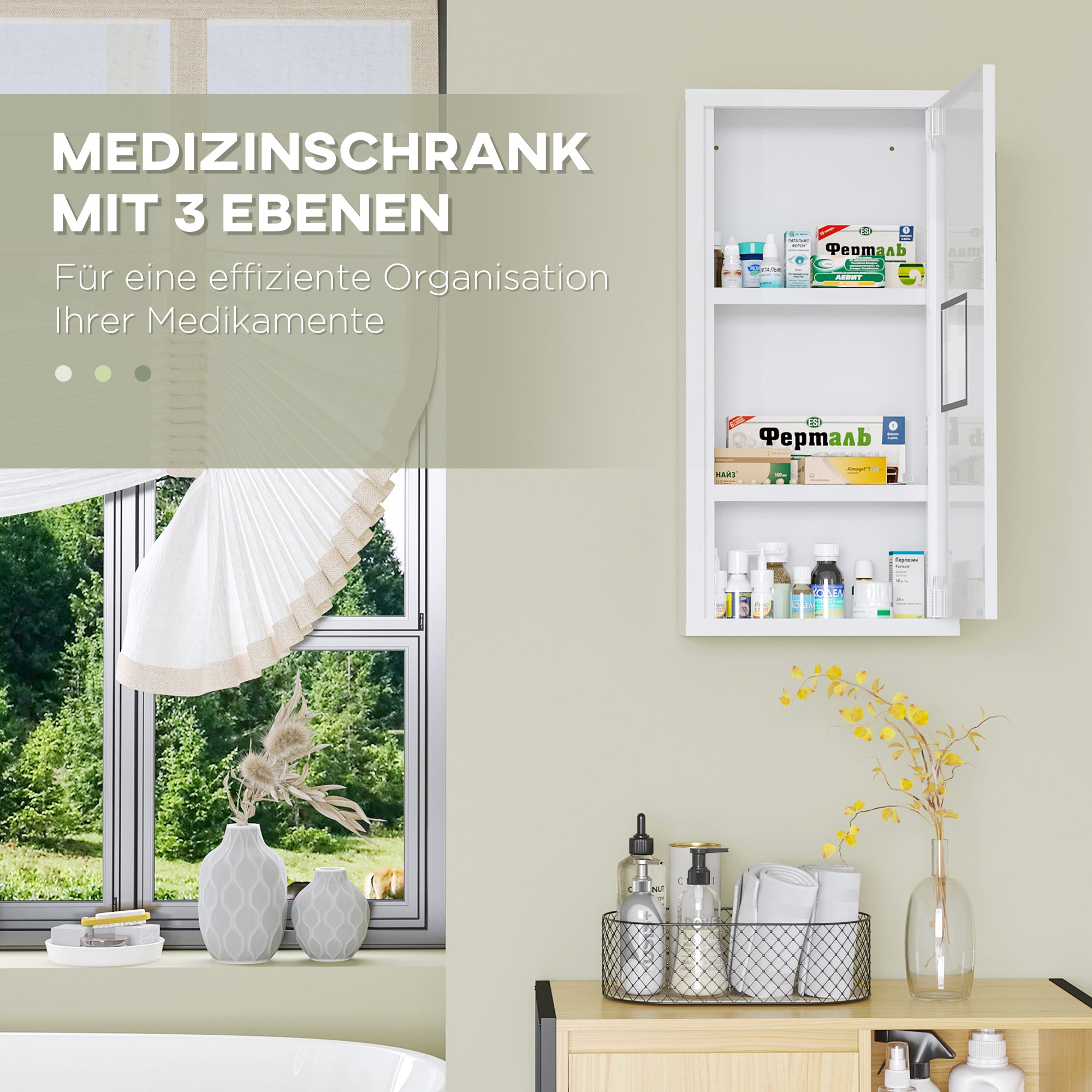 kleankin Medizinschrank, 3 Innenfächer, Magnetverschluss, Kreuzsymbol, Stahlgehäuse, weiß, 30 x 12 x 60 cm