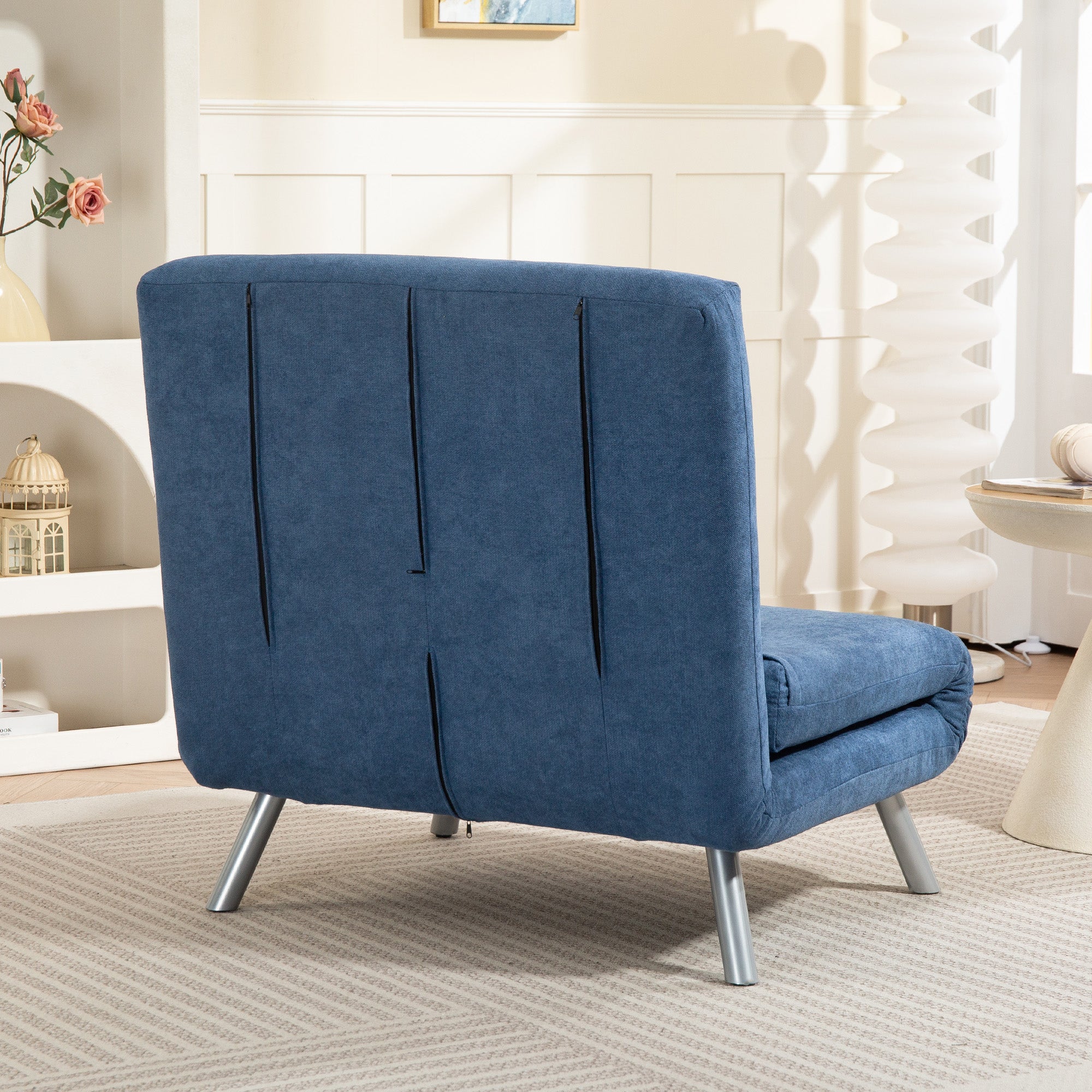 HOMCOM Polstersessel mit Bettfunktion, 2-in-1 Design, Schlafsessel, Gästebett, Stoffbezug, mit Kissen, Blau