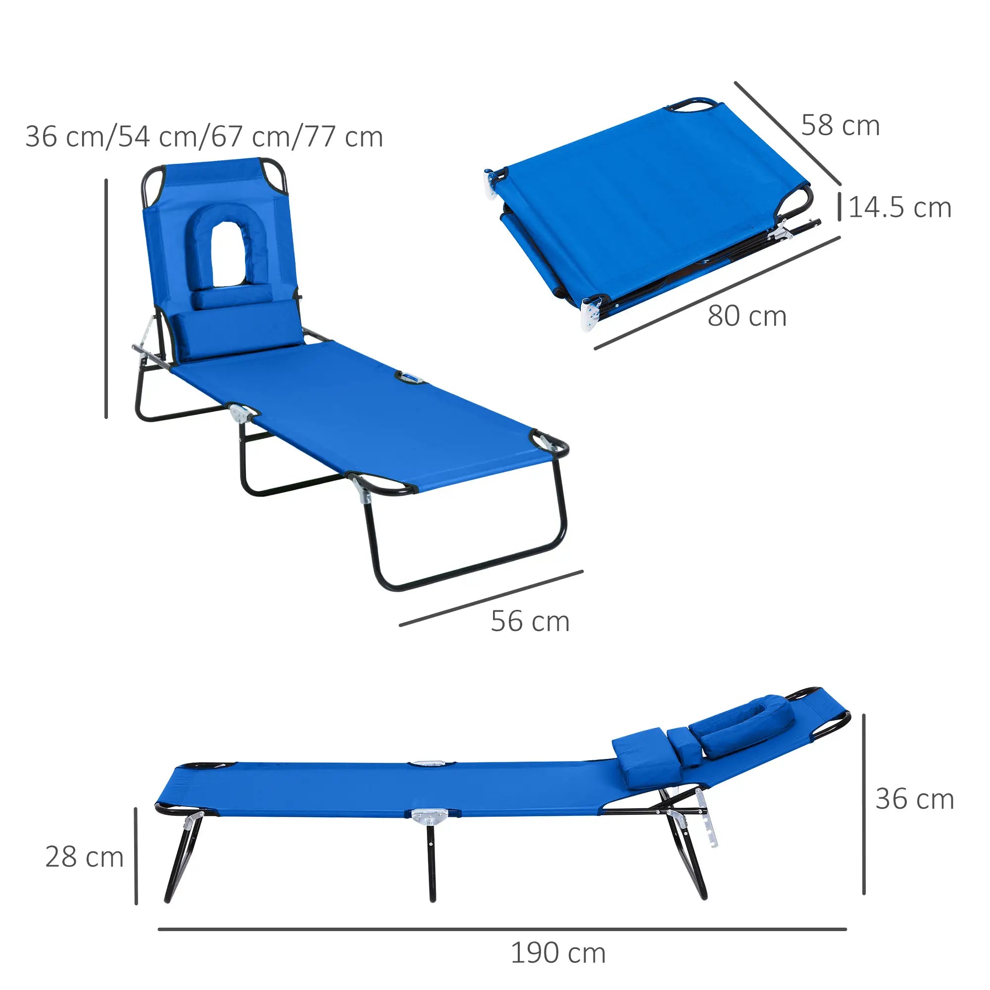Outsunny Sonnenliege klappbar mit Leseloch Gartenliege Blau
