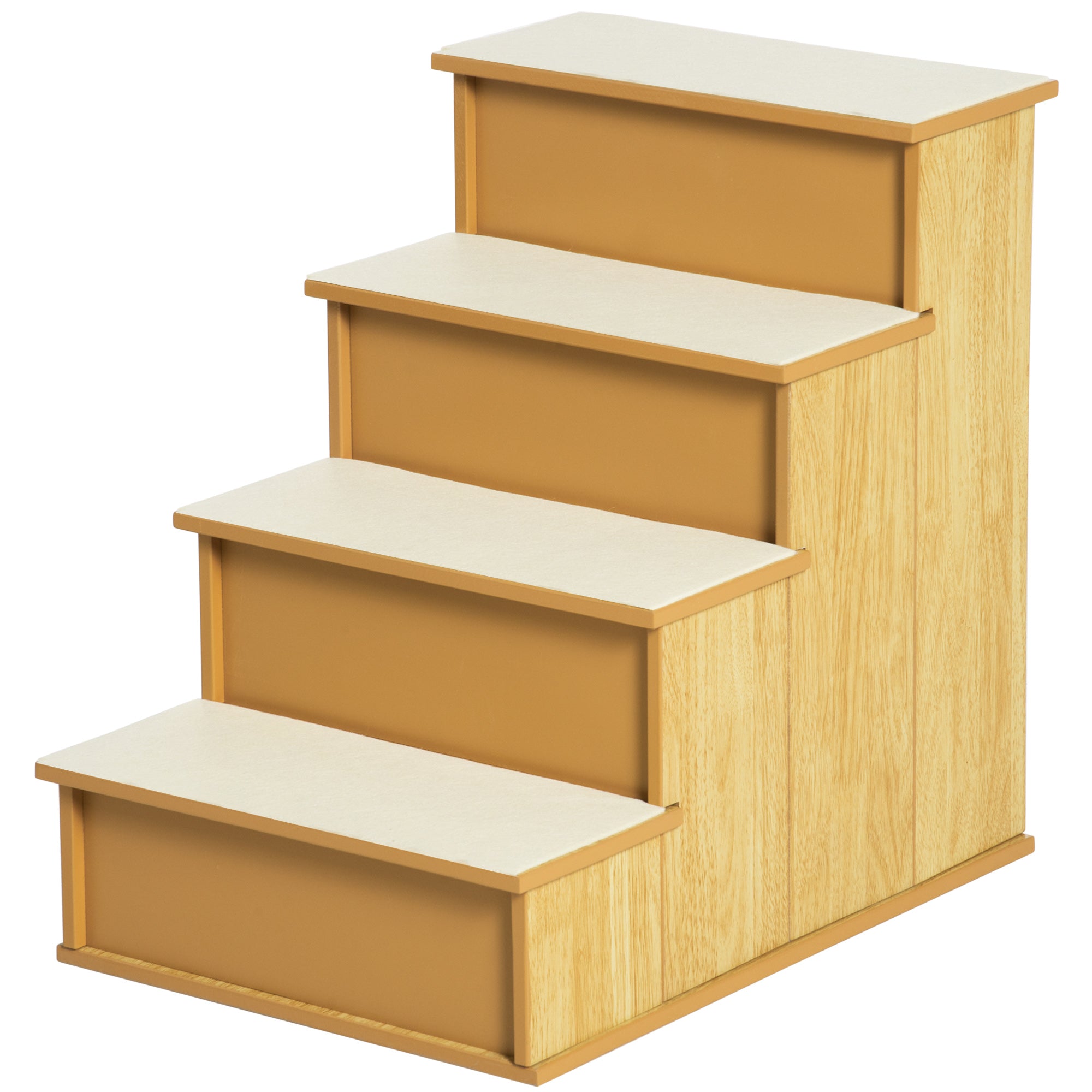 PawHut Haustiertreppe, für Hunde/Katzen, 4-stufig, Kurzplüsch, bis 30 kg, 40 x 59 x 54,2 cm, Natur