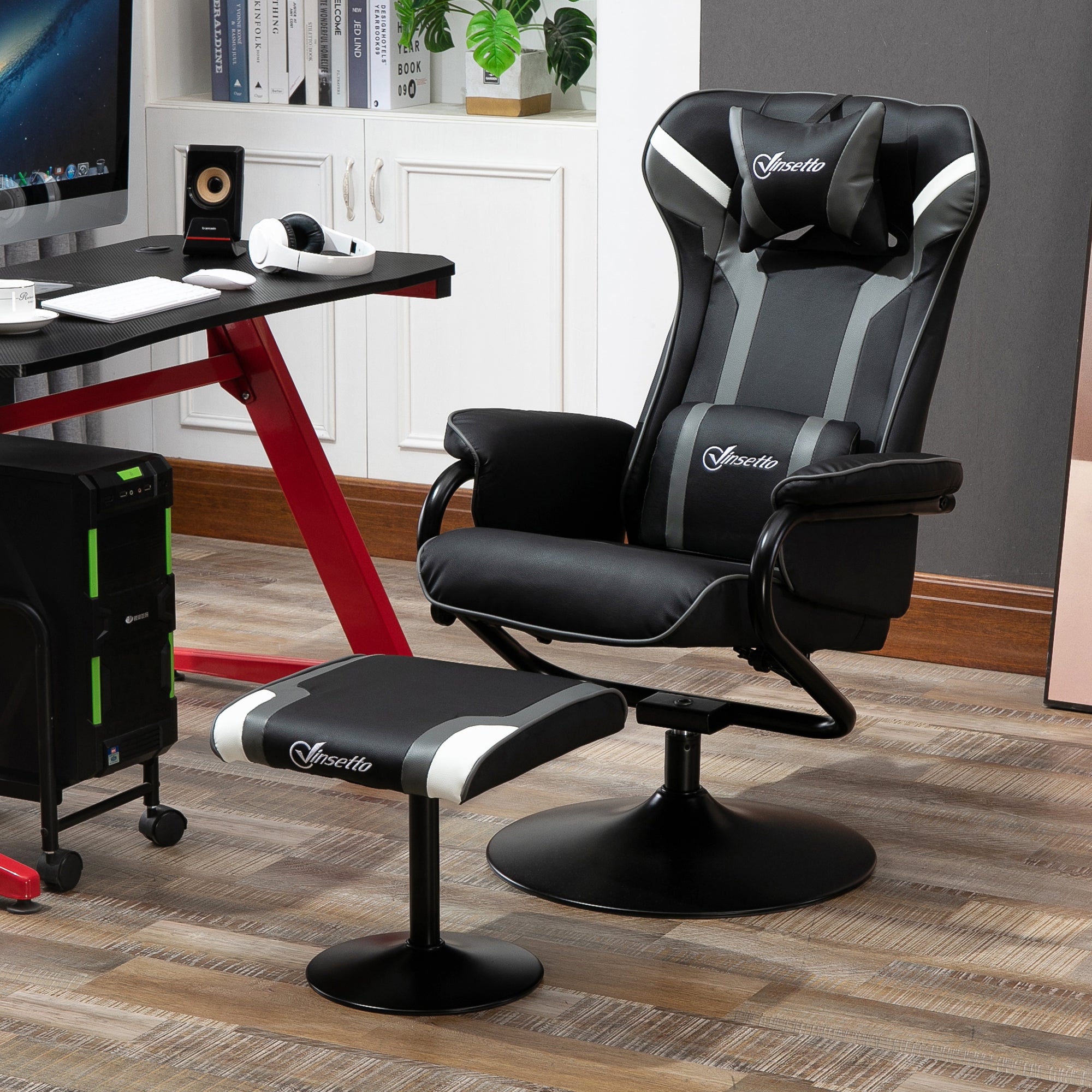 Vinsetto Relaxsessel neigbar mit Hocker 67 x 82,5 x 103cm Stahl Schwarz+Grau
