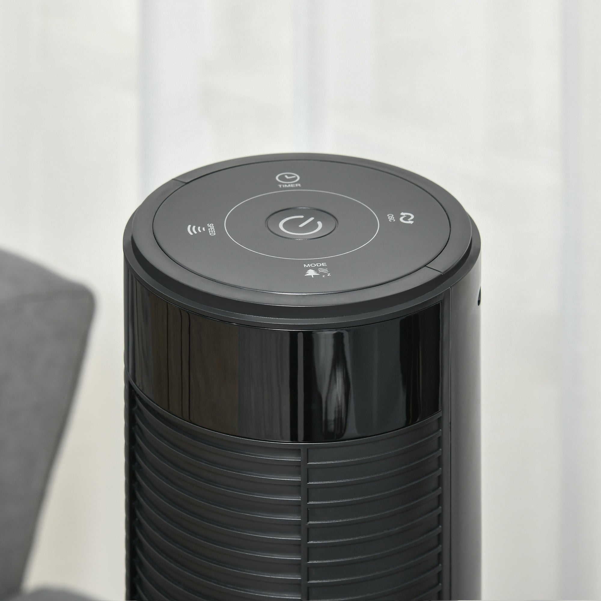 HOMCOM Turmventilator leise mit Fernbedienung 117 cm 70° Oszillierende Ventilator Standventilator mit 4 Modi, 3 Geschwindigkeiten, 12 Std.-Timer, LED-Anzeige, Schwarz
