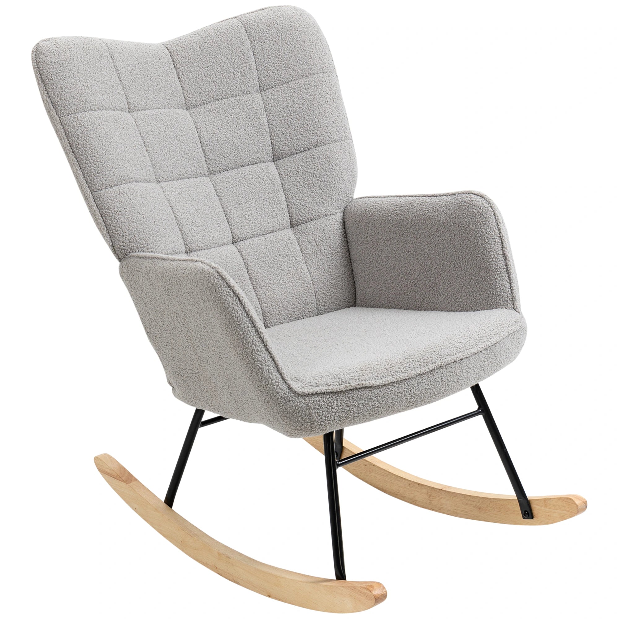 HOMCOM Schaukelstuhl im Retro-Design, Massivholz, Schwingsessel, 71 cm x  92 cm x 101 cm, Hellgrau
