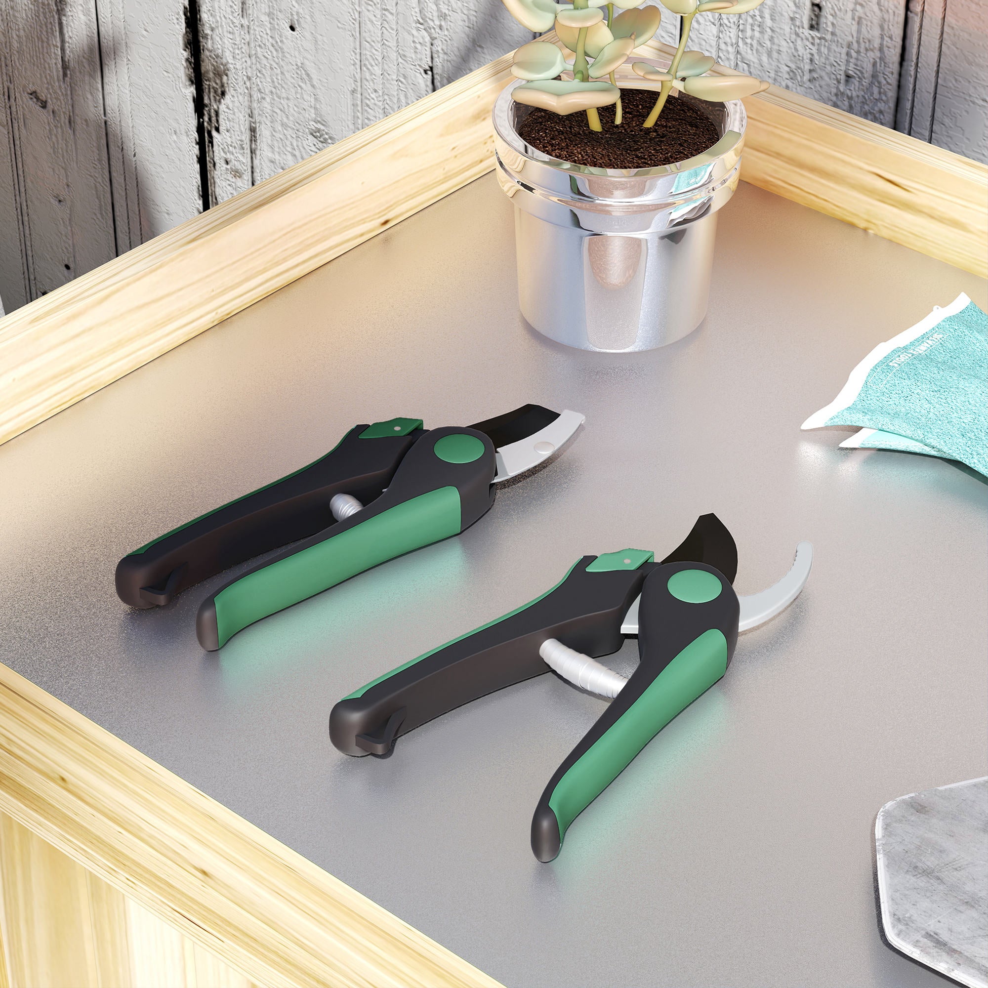 Outsunny Gartenwerkzeug Set 2 Stück Garten Werkzeug aus Metall Gartengeräte mit Gartenschere Grün+Schwarz