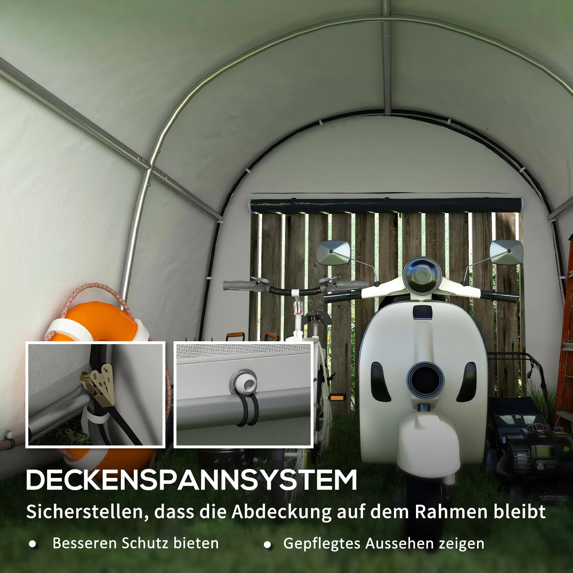 Foliengerätehaus 3x3 m mit UV-Schutz & Rolltor, Grau