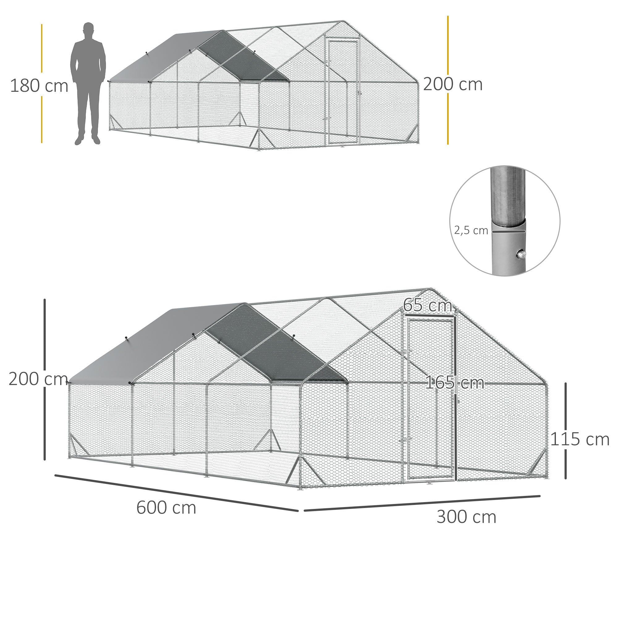 PawHut Hühnerstall, Freilaufgehege, Geflügelstall mit Schattendach, Freigehege für 4-6 Hühner, Enten Kaninchen, 3 x 2 x 2 m