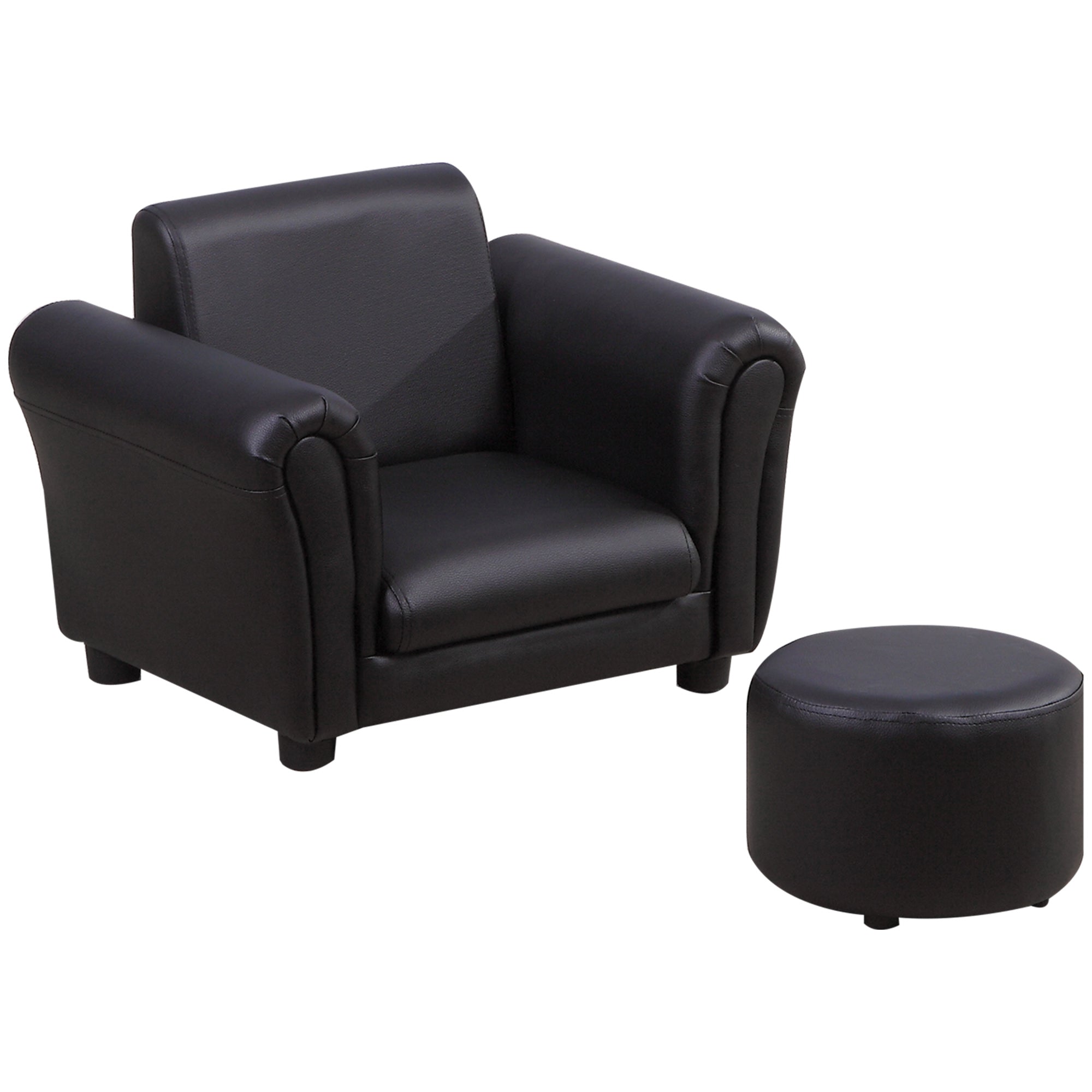 HOMCOM Kindersessel mit Fußhocker Kindercouch Kindersofa Minisofa für 1,5-3 Jahre Kinder Kindermöbel Holz Schwarz 54 x 42 x 41 cm