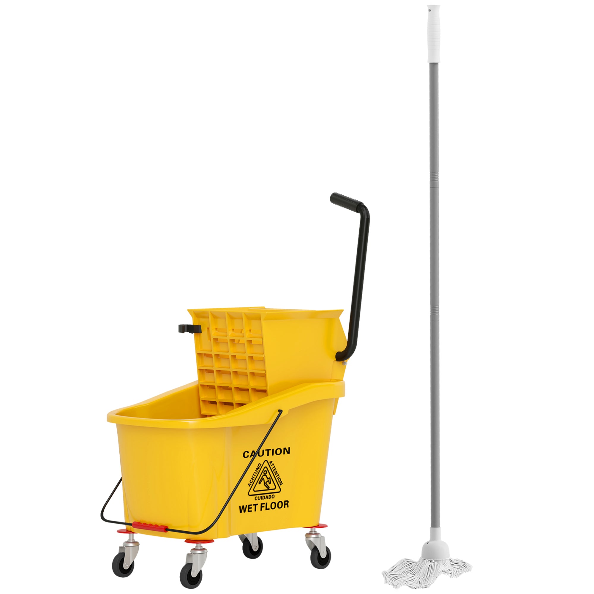 HOMCOM Wischeimer auf Rädern mit Mopp-Auswringer, Mopp-Halter, 36 Liter, Kunststoff, Gelb