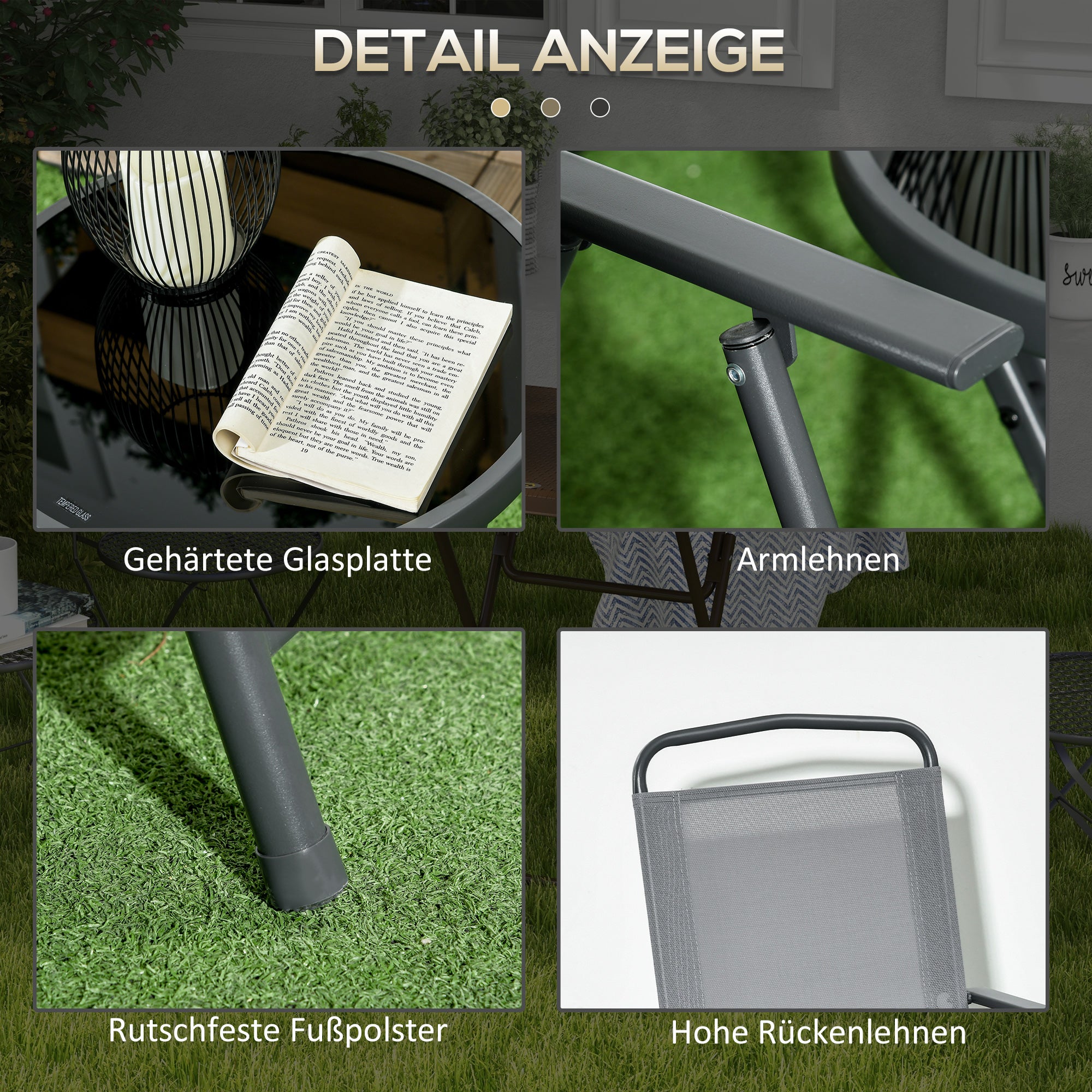 Outsunny Outdoor-Bistro-Möbel-Set Garten-Bistro-Garnitur Klappbares Bistro-Set, 53,5 cm x 64 cm x 93 cm, Hellgrau
