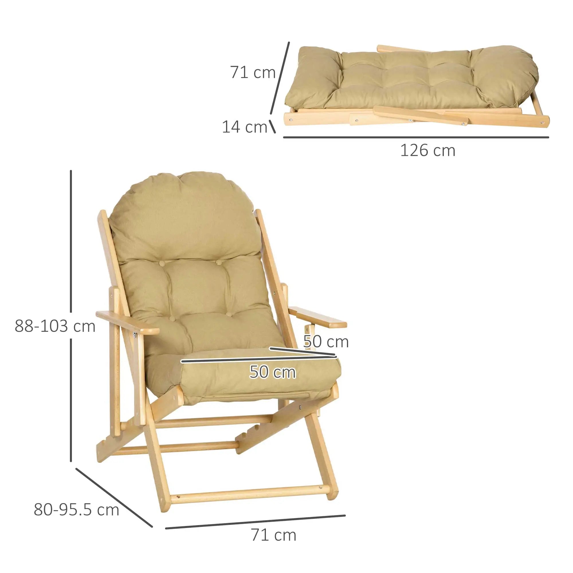 HOMCOM Klappbarer Relaxsessel aus Buchenholz, Braun