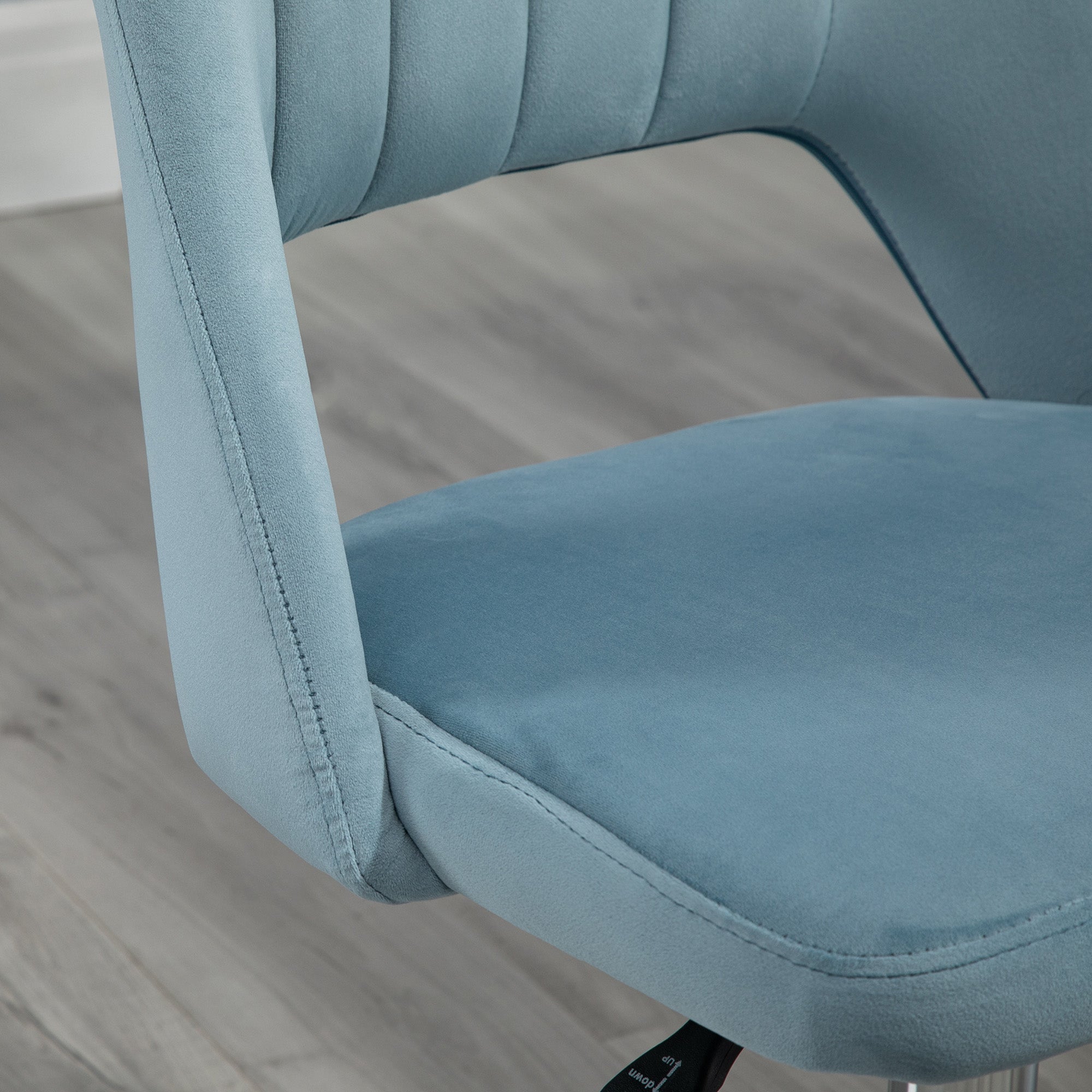 Vinsetto Schreibtischstuhl, Höhenverstellbar Homeoffice Stuhl ohne Armlehne, drehbar Bürostuhl mit Samtoptik, Ergonomisch Schminkstuhl für Schlafzimmer, Arbeitszimmer, Blau