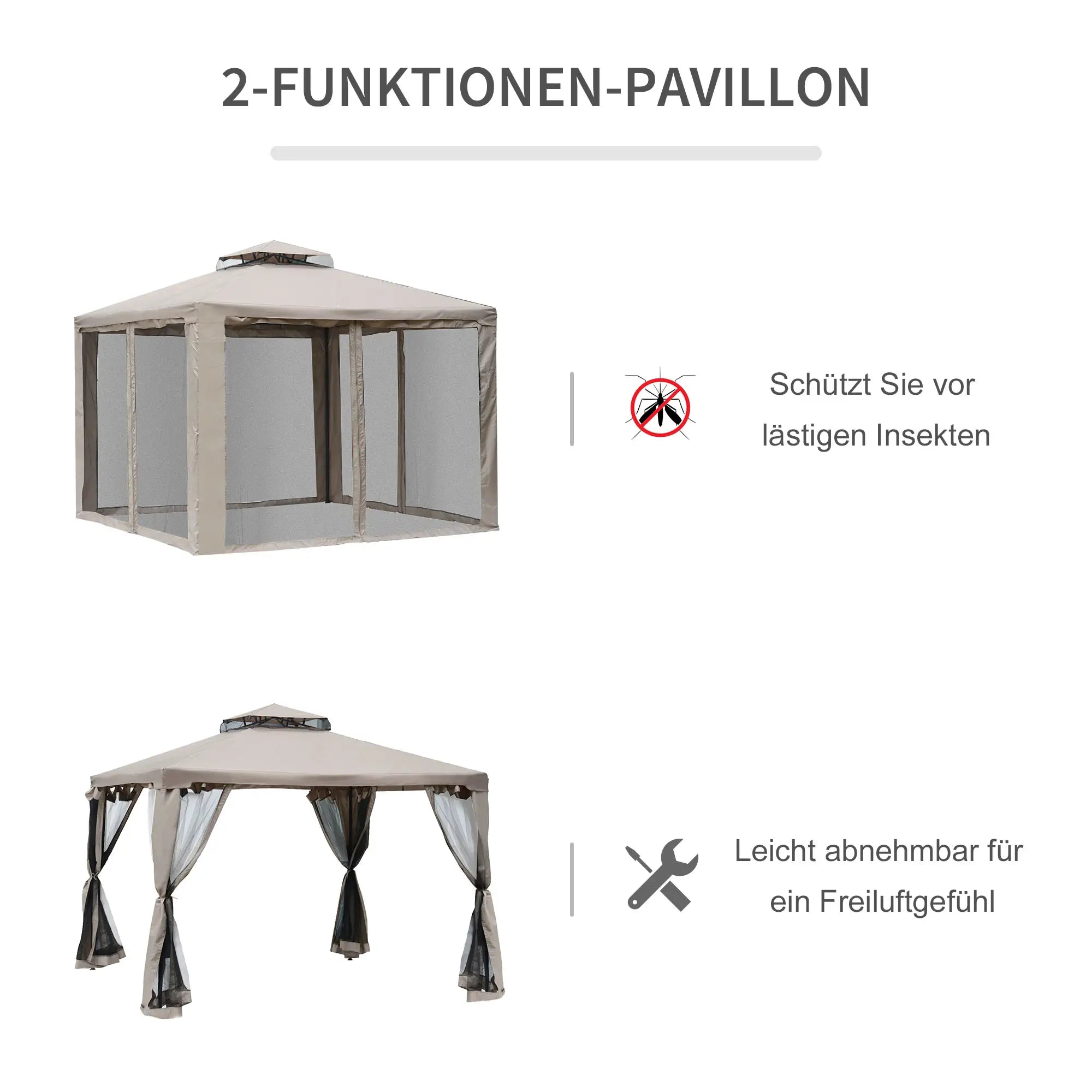 Outsunny Gartenpavillon mit Moskitonetz Doppeldach UV-Schutz