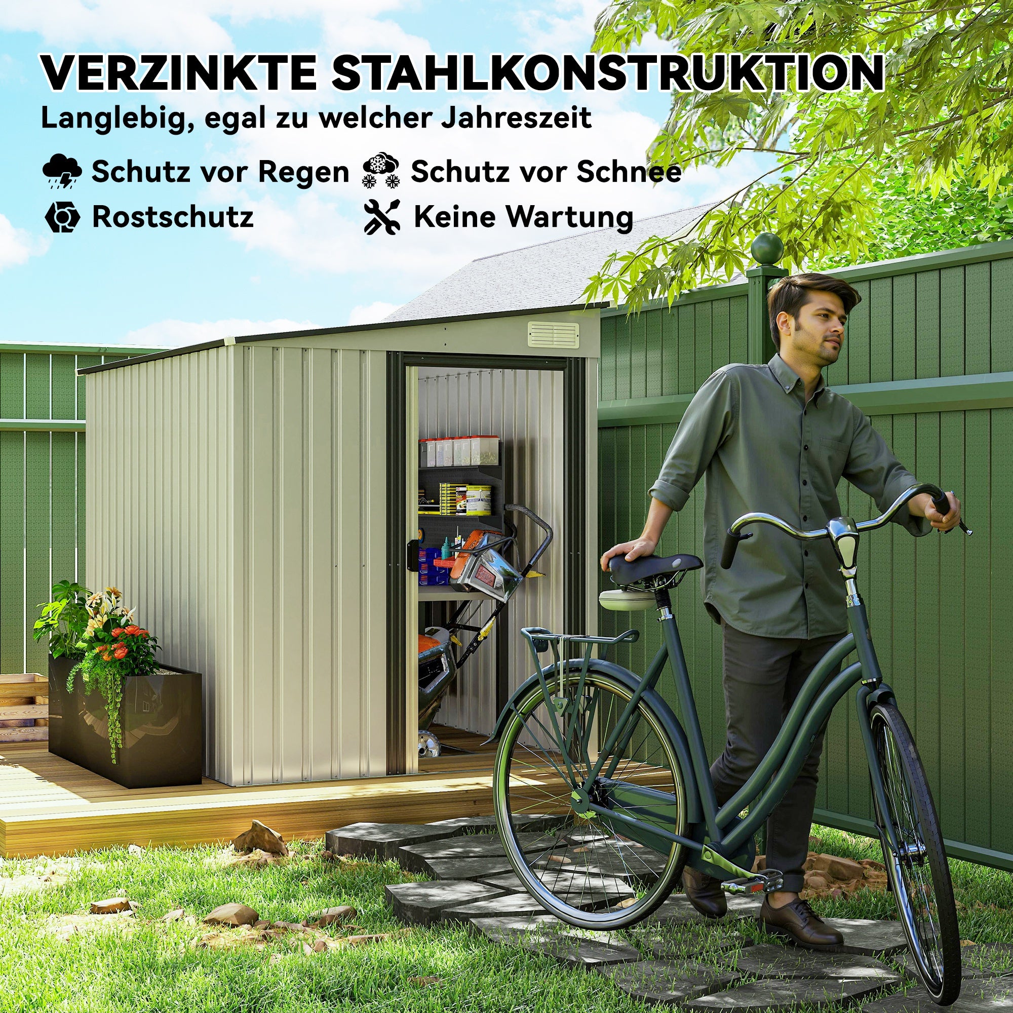 Outsunny Metall Gerätehaus 2,81m² 154x206,5x181 cm Geräteschuppen mit Pultdach Fundament