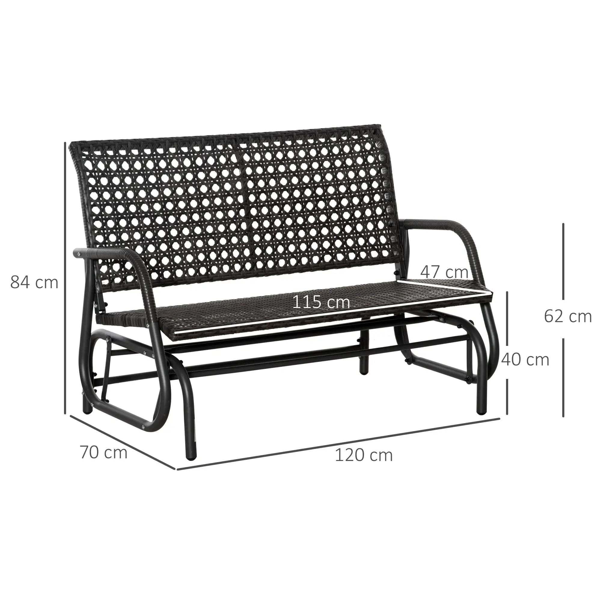 Outsunny Polyrattan Schaukelbank 2-Sitzer Outdoor Terrasse Garten Loveseat Gartenschaukel mit Rückenlehne Sitzbank Parkbank Grau 70 x 120 x 84 cm
