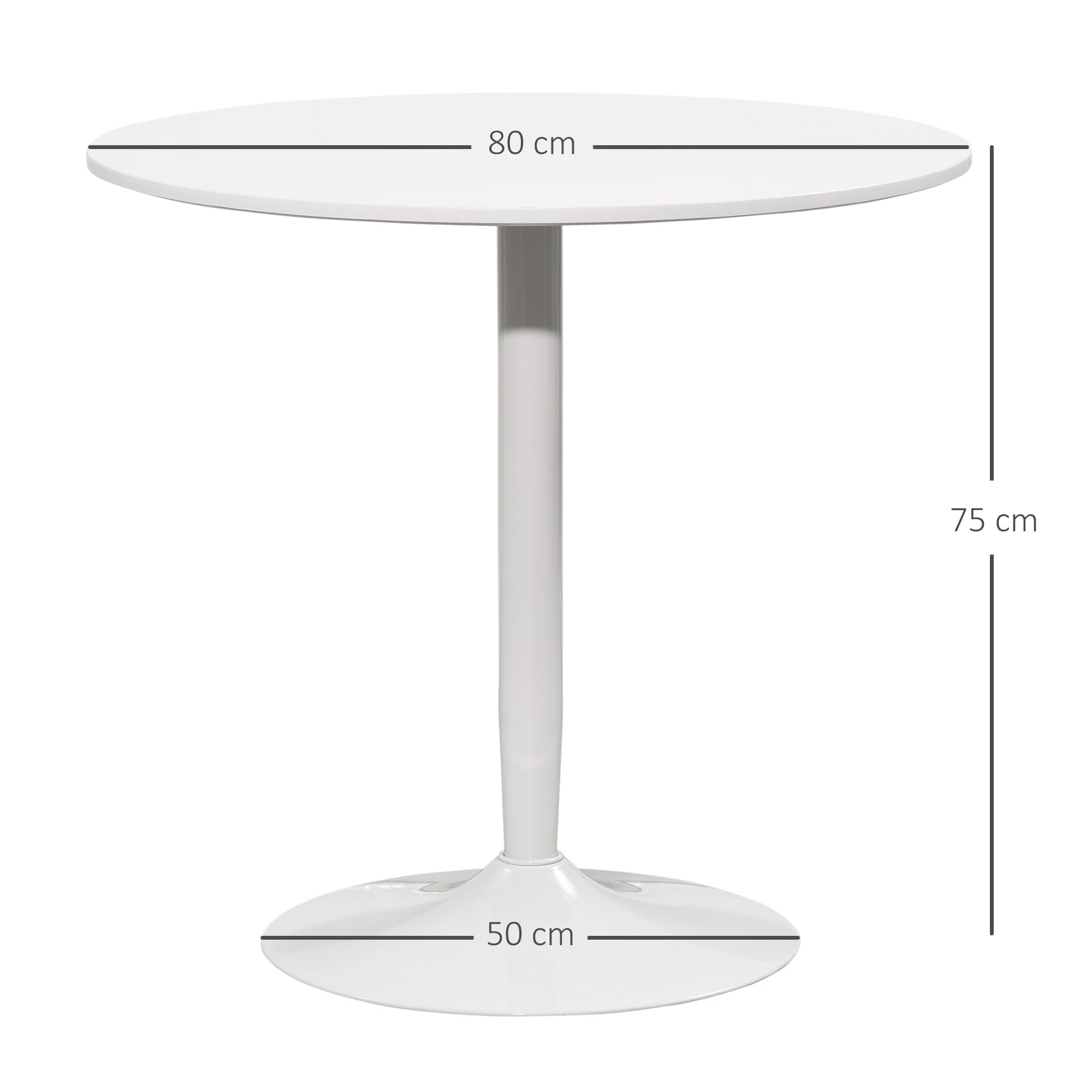 HOMCOM Esstisch für 2 Personen, runde Tischplatte Ø80 cm, MDF und Stahl, rutschfest, Weiß, 75H cm
