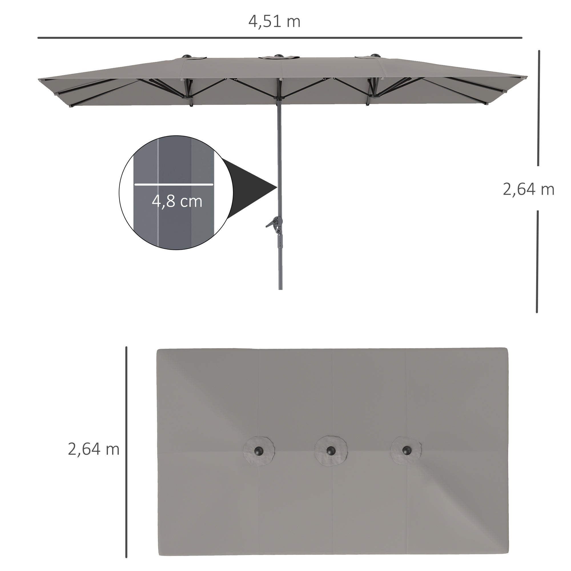 Outsunny Doppelseitiger Schirm, 451 x 264 cm Sonnenschirm mit Kurbelsystem, 12 Metallstreben, Aluminiummast, Dunkelgrau