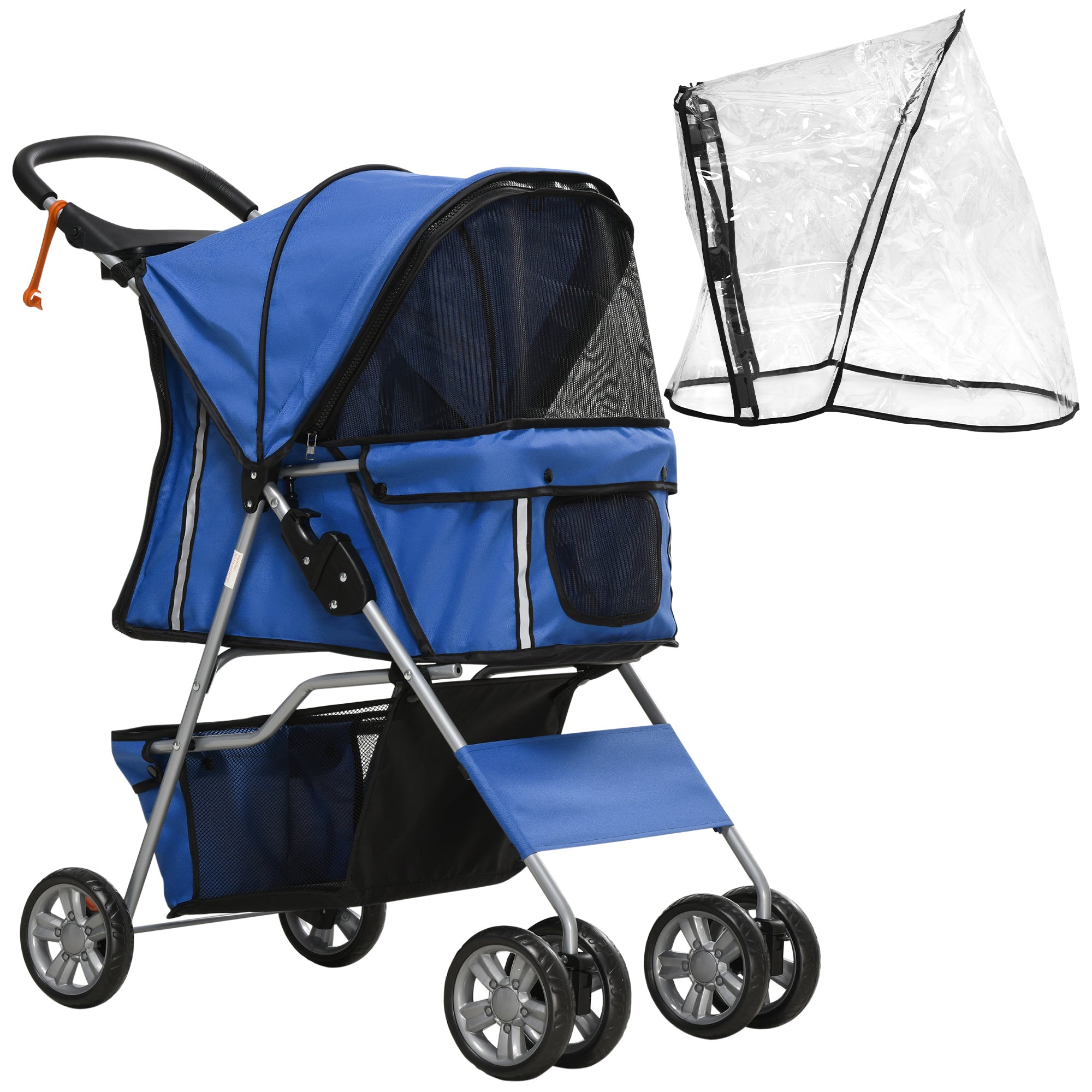 PawHut Hundebuggy Hundewagen bis 10 kg Klappbar Regenschutz Bodenkorb 2 Becherhalter 75 cm x 45 cm x 97 cm, Blau