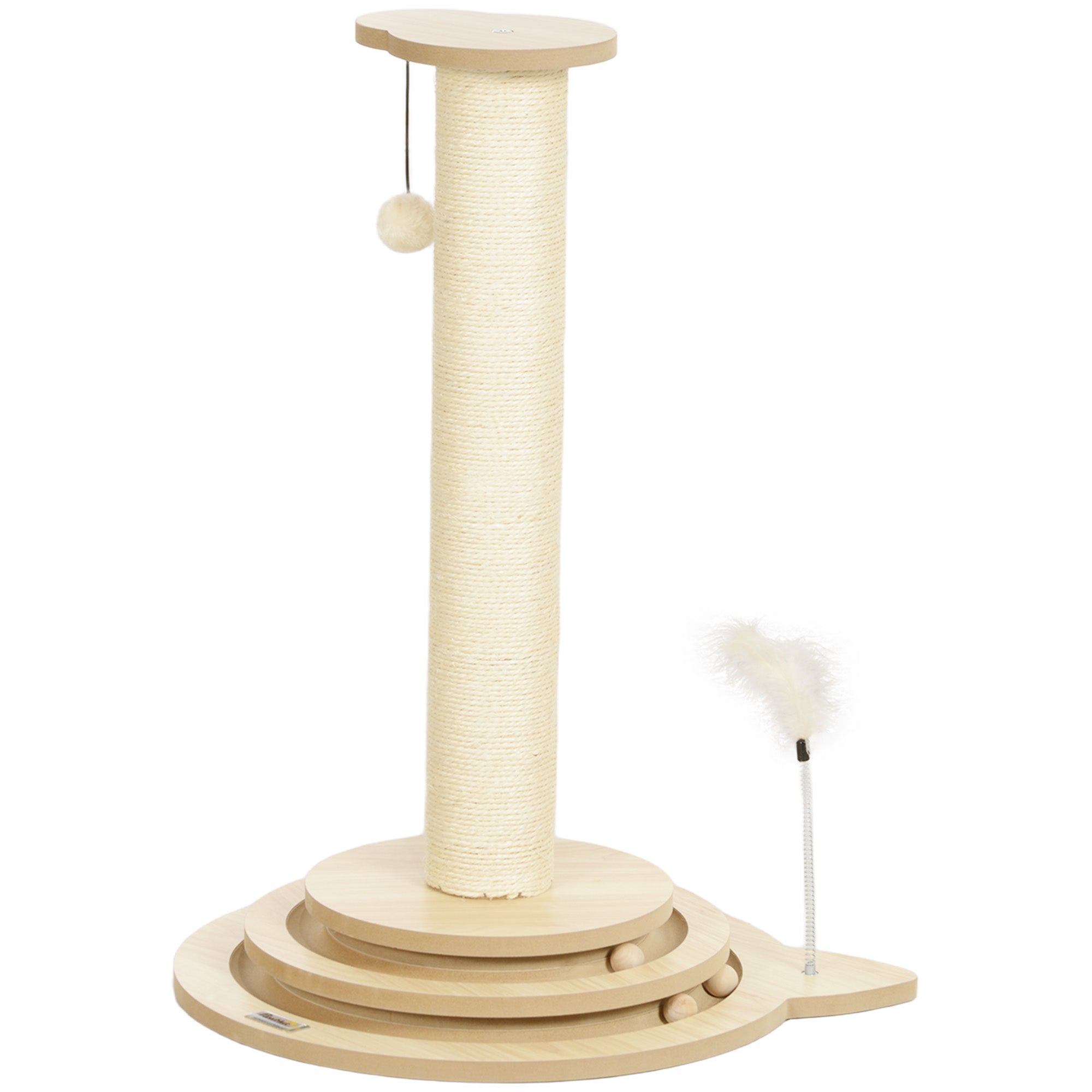 PawHut 4-in-1 Kratzstamm 69 cm mit Spielball Eiche