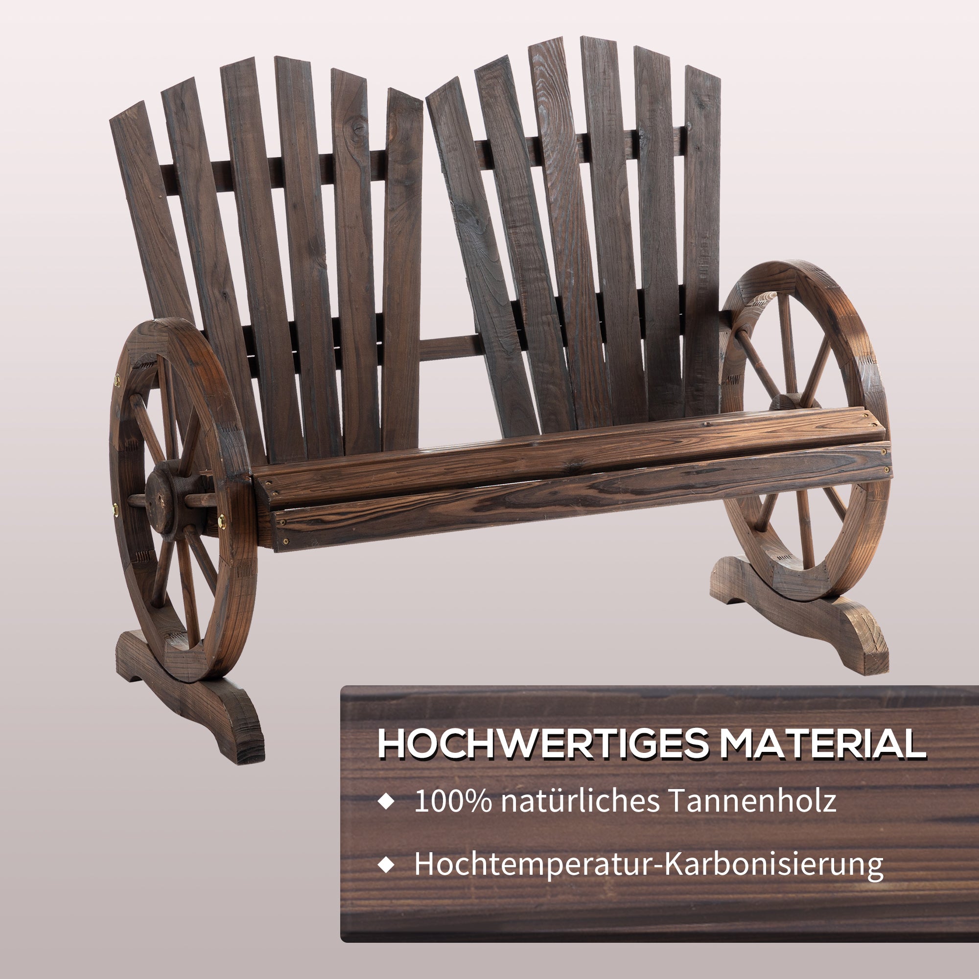 Outsunny 2-Sitzer Gartenbank Massivholz, Sitzbank mit Armlehne, Gartenmöbel 250kg belastbar, Rustikale Bank für Garten, Terrasse und andere Außenbereiche, 108 x 66 x 95 cm, Dunkelbraun