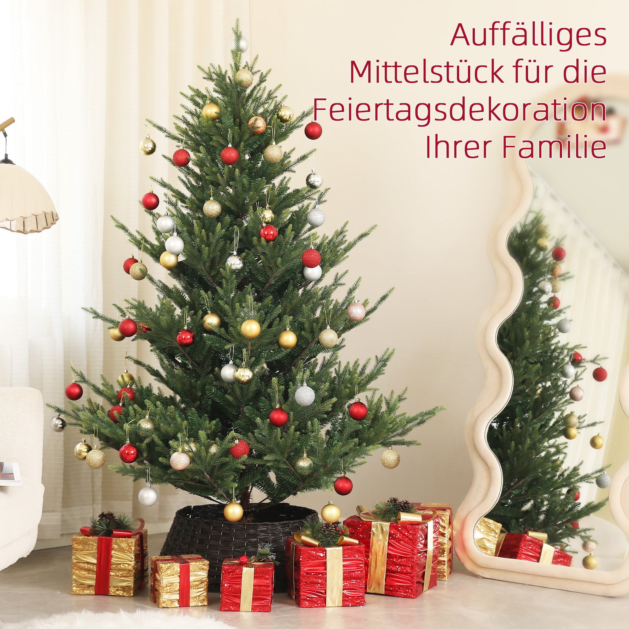 HOMCOM Künstliche norwegische Fichte, Weihnachtsbaum mit 1046 Spitzen, Metallsockel, Grün