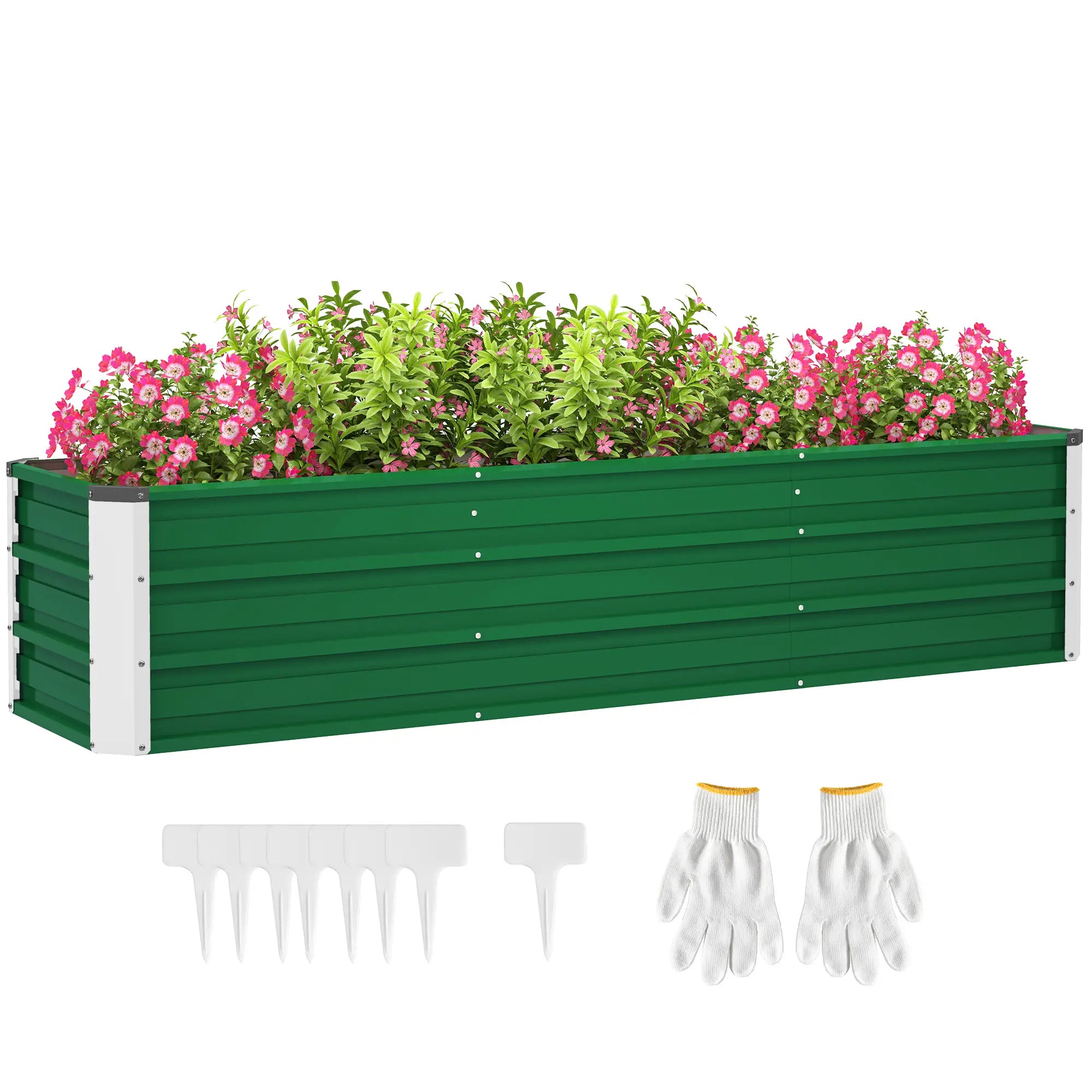 Outsunny Hochbeet Stahl Grün 183×47×40?cm