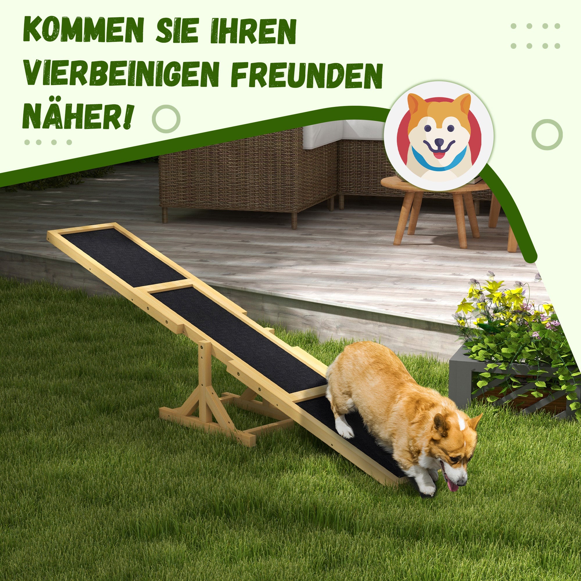 PawHut Hundewippe für Agility Training, rutschfest, bis 50 kg belastbar, 180 x 30 x 30 cm