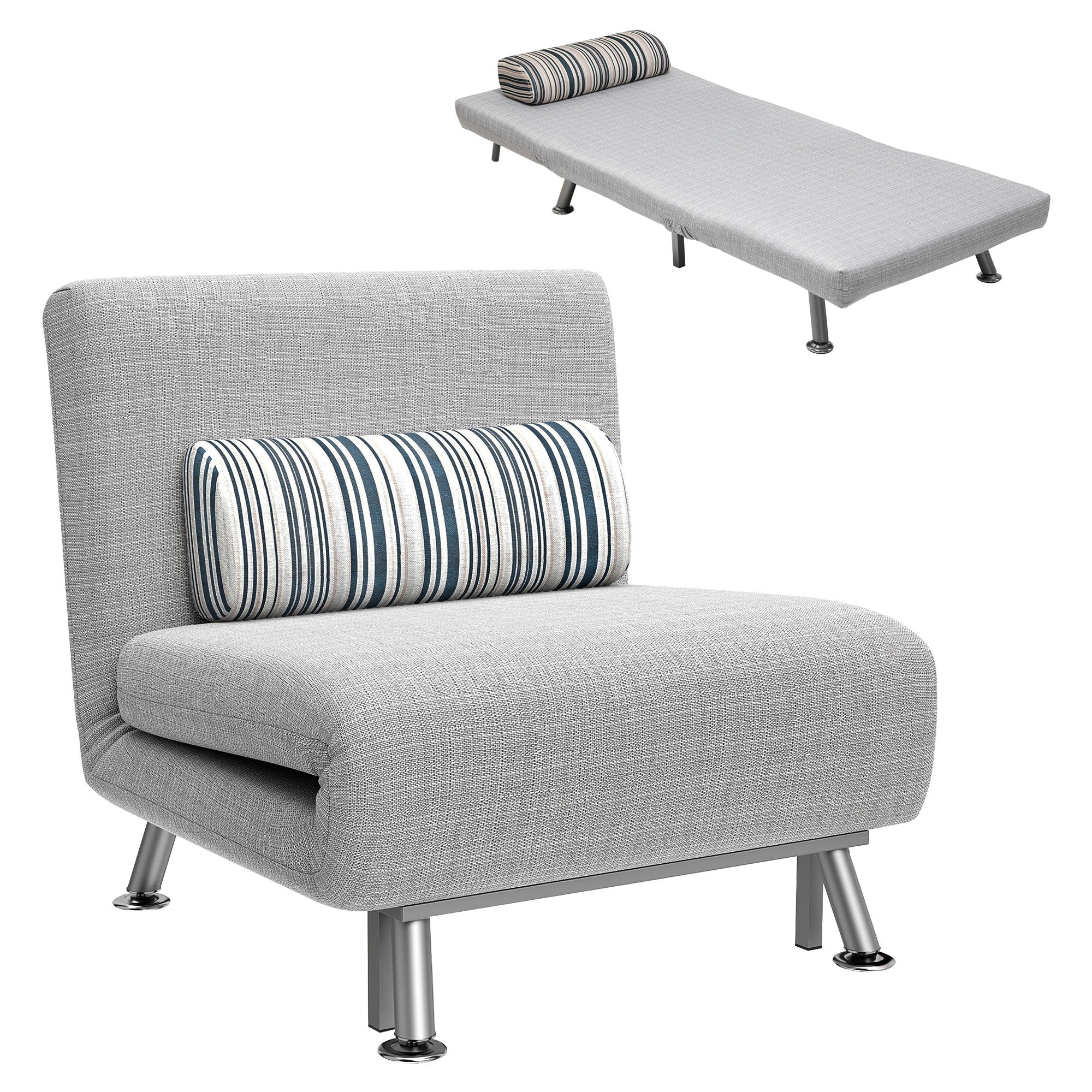 HOMCOM Klappsessel mit Bettfunktion, klappbarer Relaxsessel in Leinenoptik, Verstellbare Rückenlehne, 75 x 70 x 75 cm, Grau