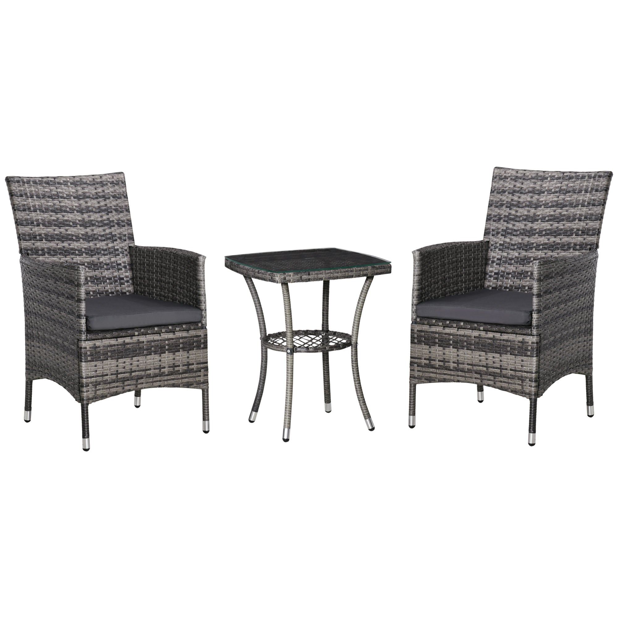 Outsunny Balkonmöbel Set für 2 Personen Sitzgruppe Rattan Gartenset Polyrattan Dunkelgrau