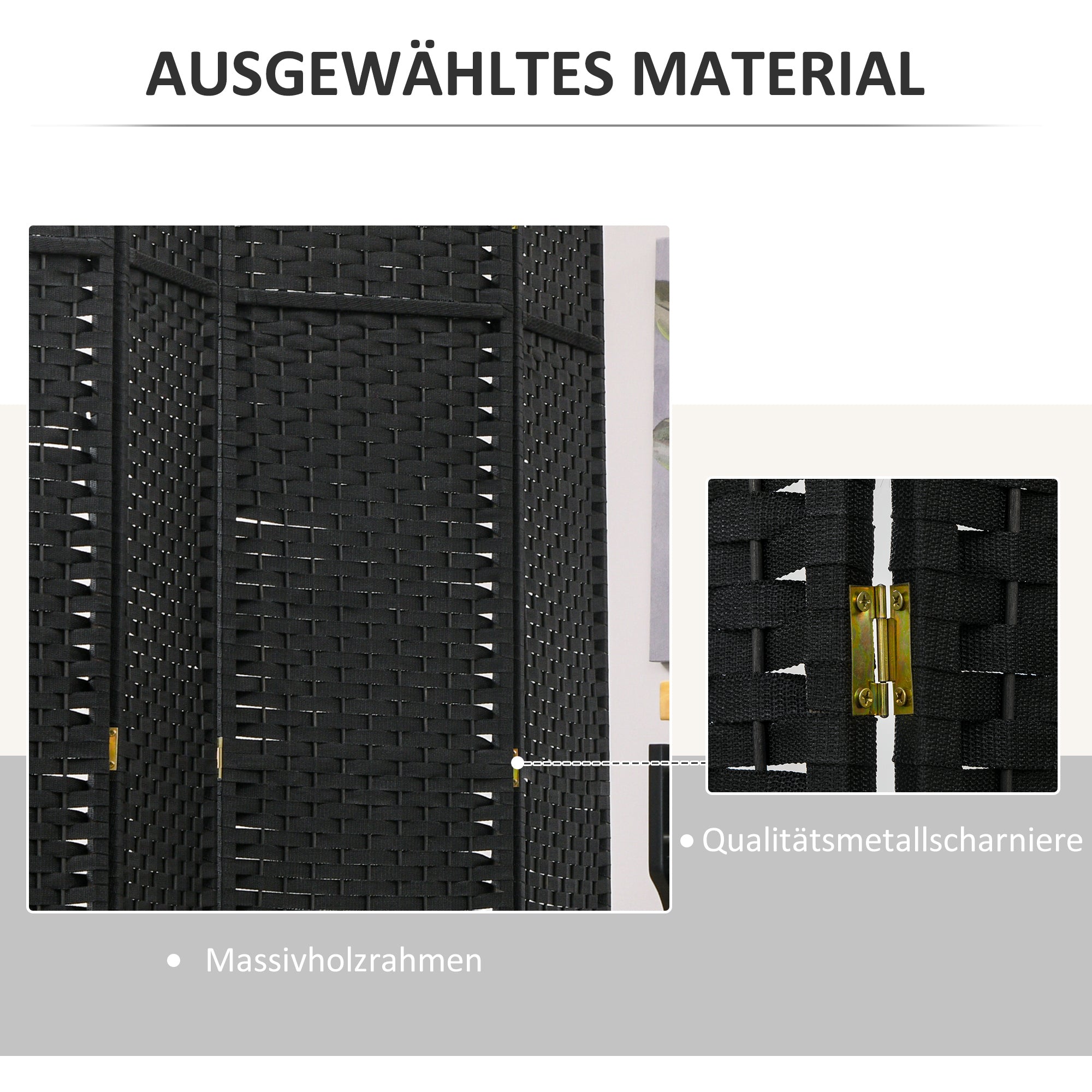 HOMCOM 6-teiliger Raumtrenner, Faltbarer Sichtschutz, Sichtschutzwand für Wohnzimmer, Schlafzimmer, Homeoffice, Schwarz