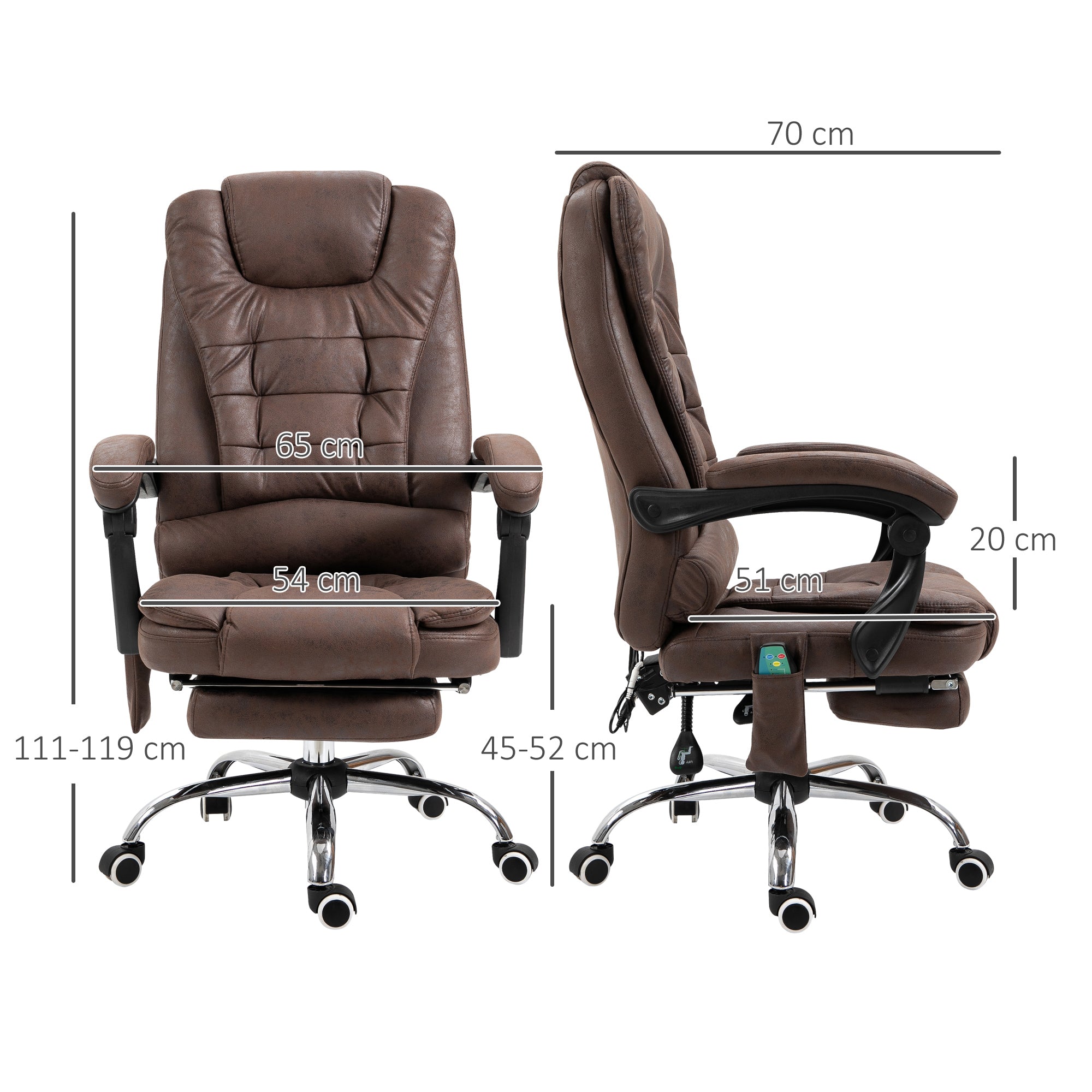 Vinsetto Massage-Bürostuhl, Liege- & Wärmefunktion, drehbar, ergonomisch, bis 120 kg, Braun