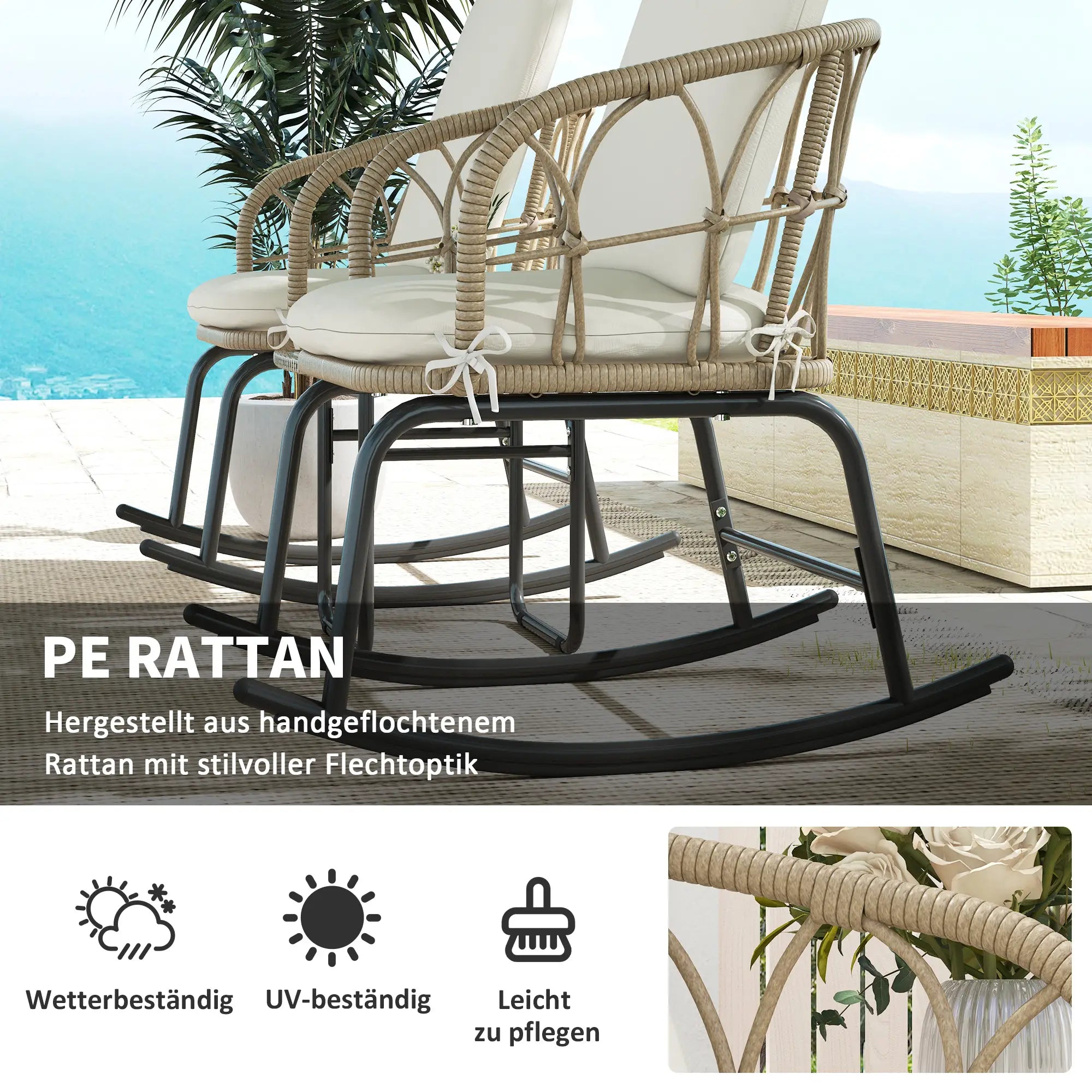 Outsunny Gartenmöbelset Schaukelstuhlset 3-tlg. Outdoor mit Kissen
