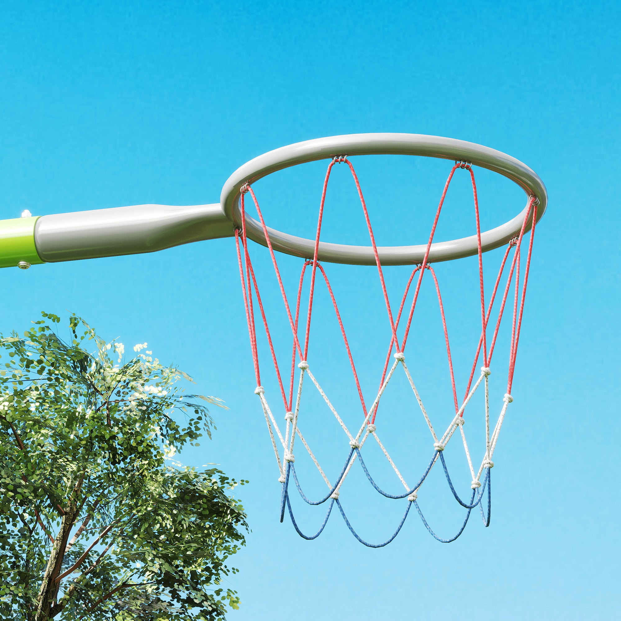 AIYAPLAY Schaukelset für Kinder, 2 Schaukelsitze, 1 Basketballkorb, 1 Fußballtor, Metallrahmen, Grün