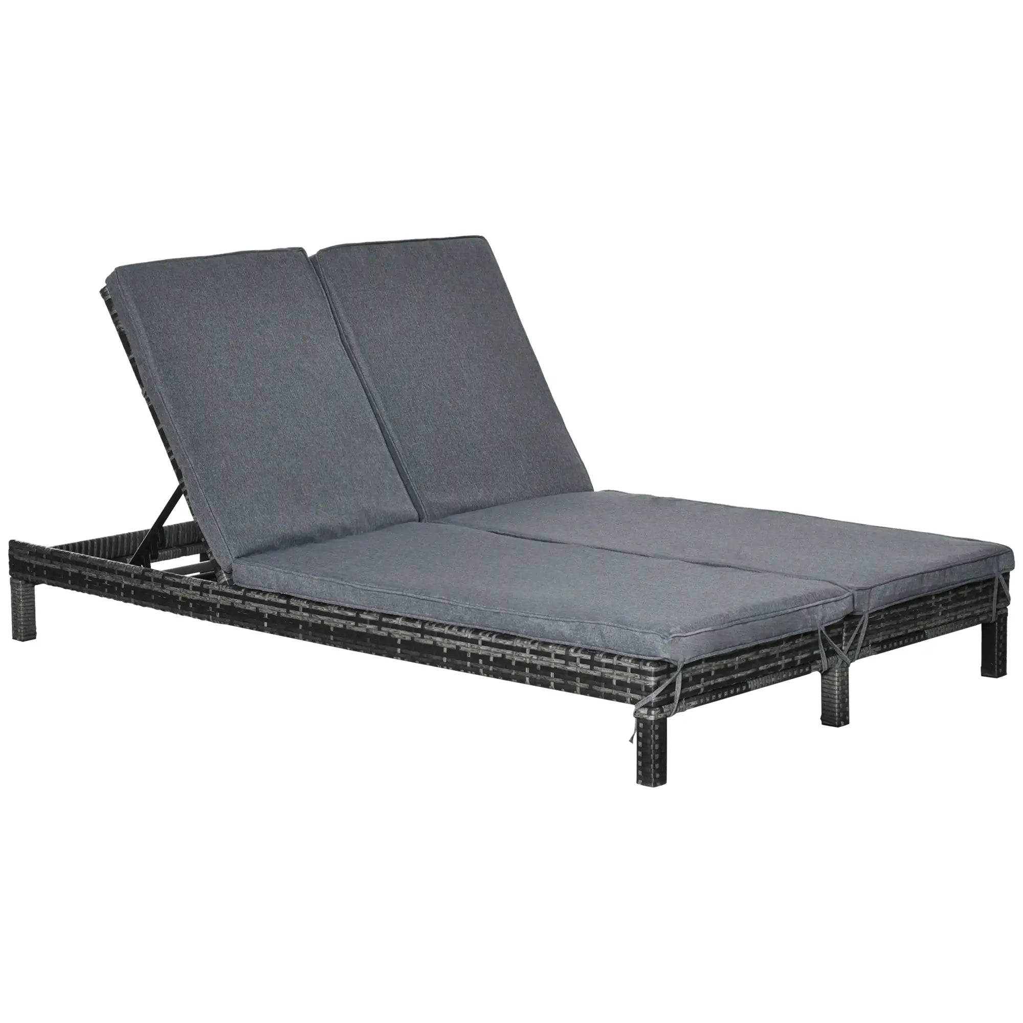 Outsunny Polyrattan Sonnenliege für 2 Personen 5-fach verstellbar