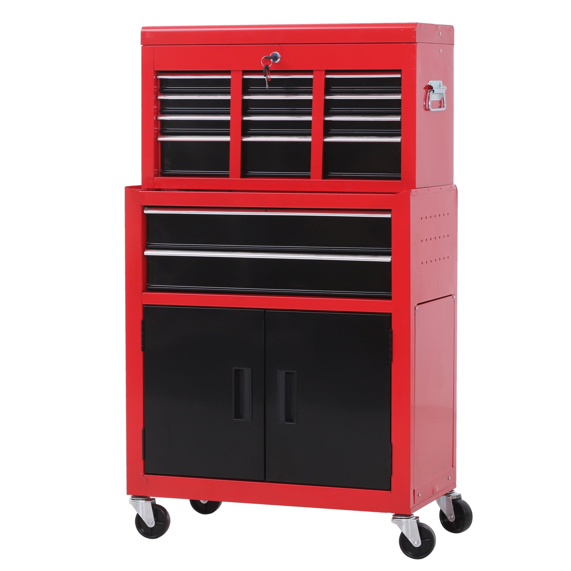 HOMCOM Werkzeugschrank mit Werkzeugkiste, rollbar, 6 Schubladen, Metall, Rot