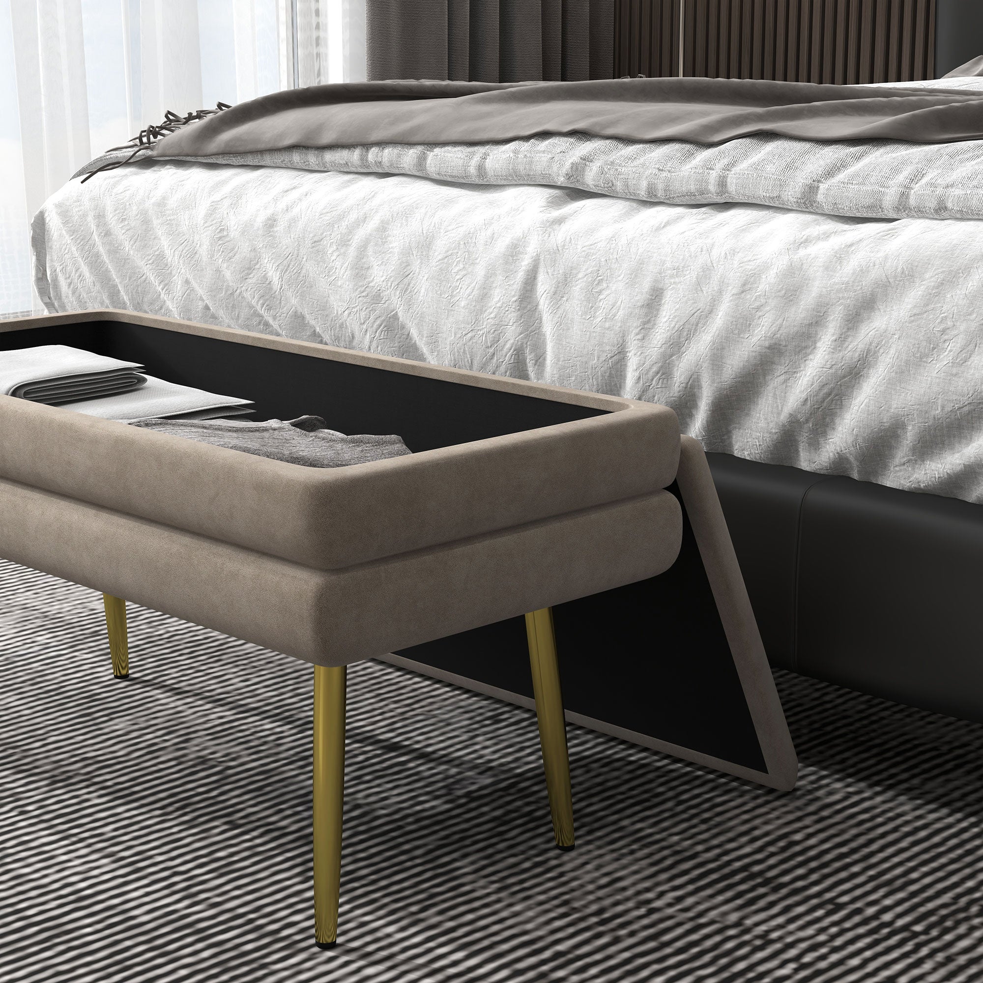 HOMCOM Sitzbank Polsterbank, mit Stauraum, Stahl, 79,5 cm x 37,5 cm x 43 cm, Beige